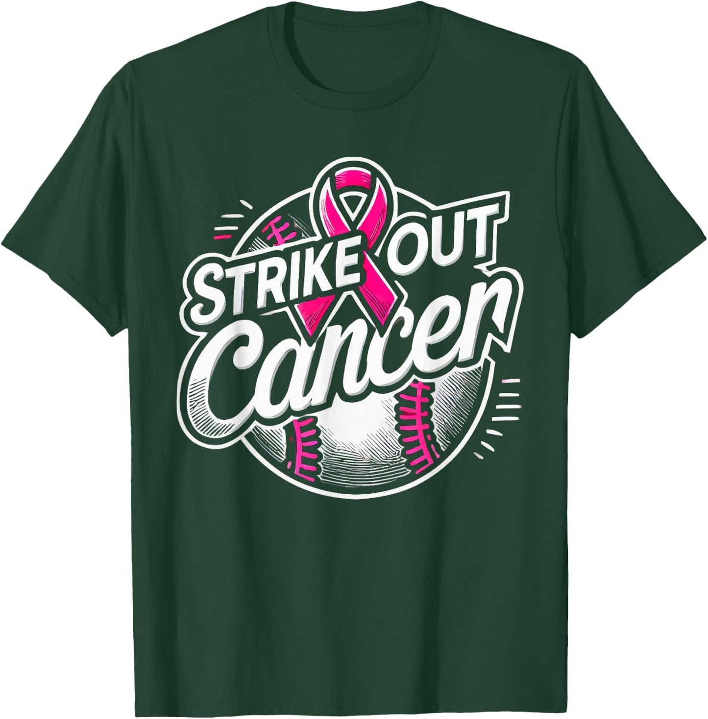 Baseball Breast Cancer Awareness Month Pink Ribbon T-Shirt - T-Shirt | Forest