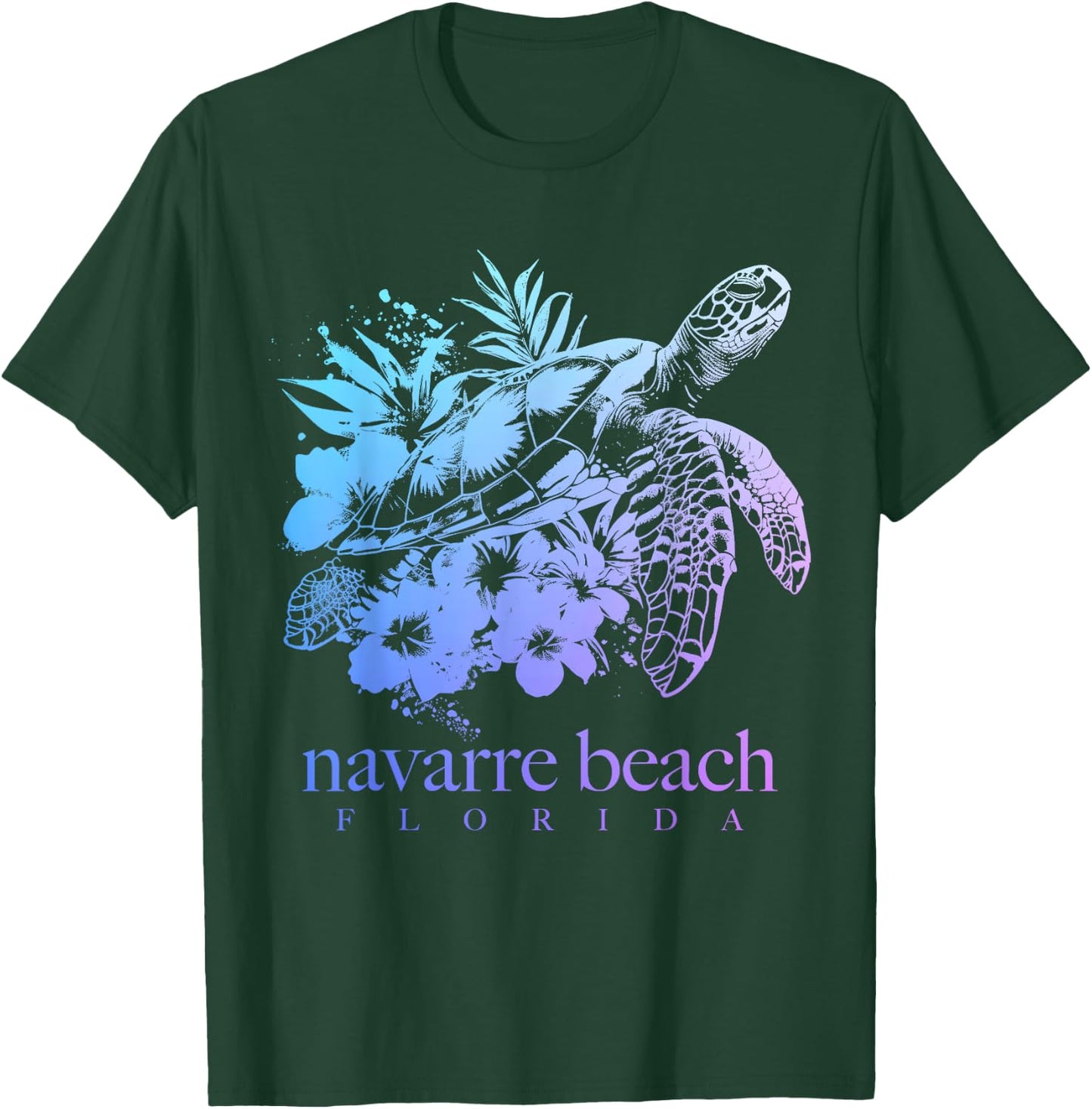 Navarre Beach Florida Turtle Flowers Surfer Souvenir T-Shirt - T-Shirt | Forest