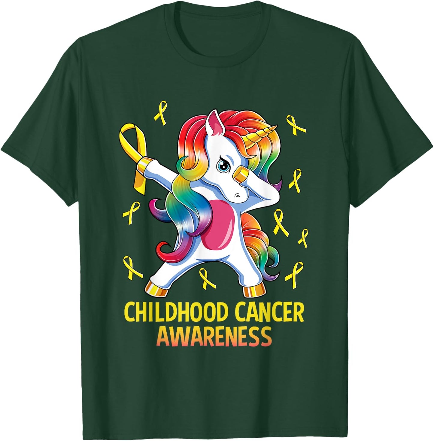 Dabbing Unicorn Childhood Cancer Awareness T-Shirt - T-Shirt | Forest