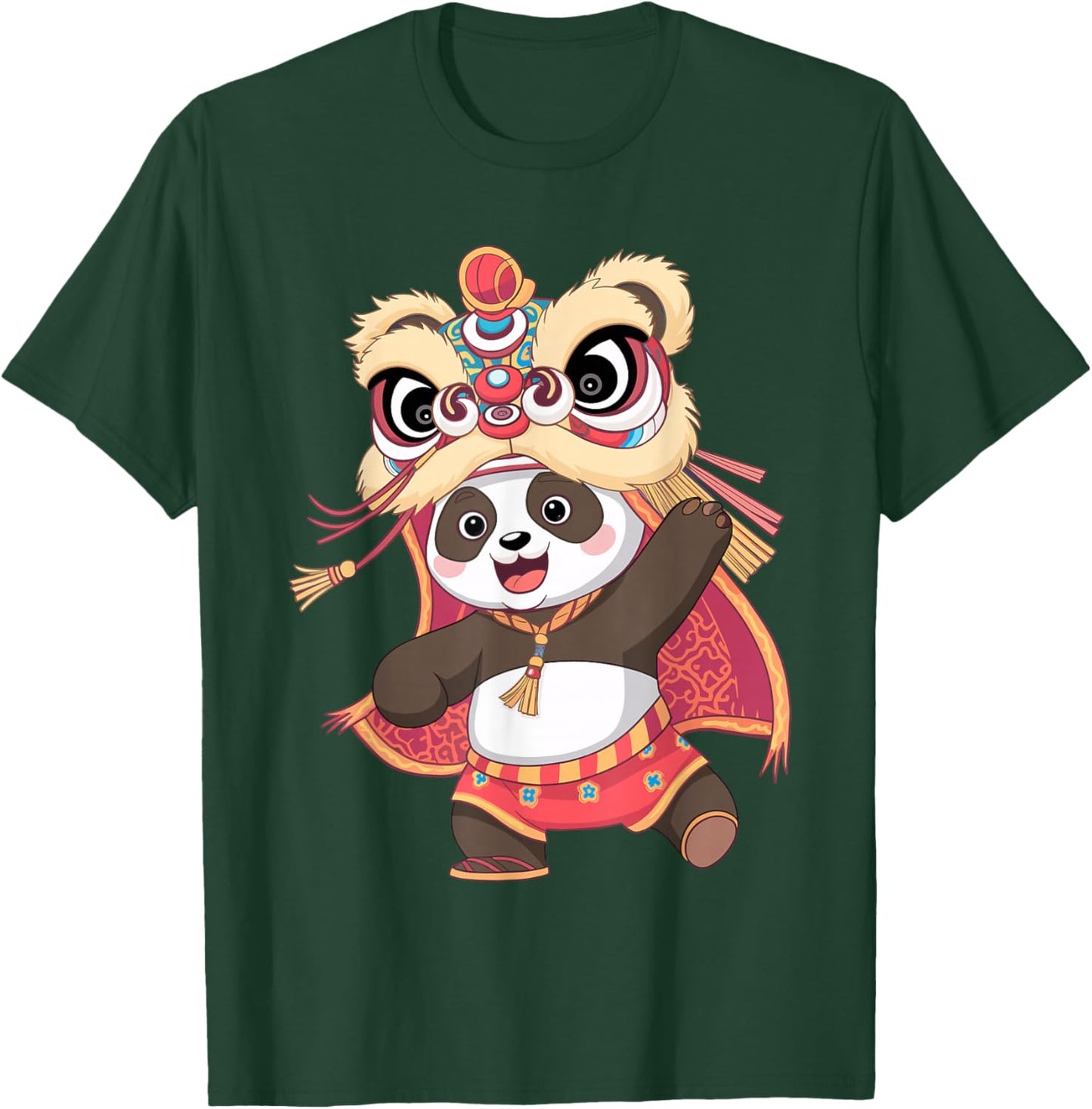 Cute Panda Dancing Happy Chinese New Year 2025 Lion Dance T-Shirt - T-Shirt | Forest