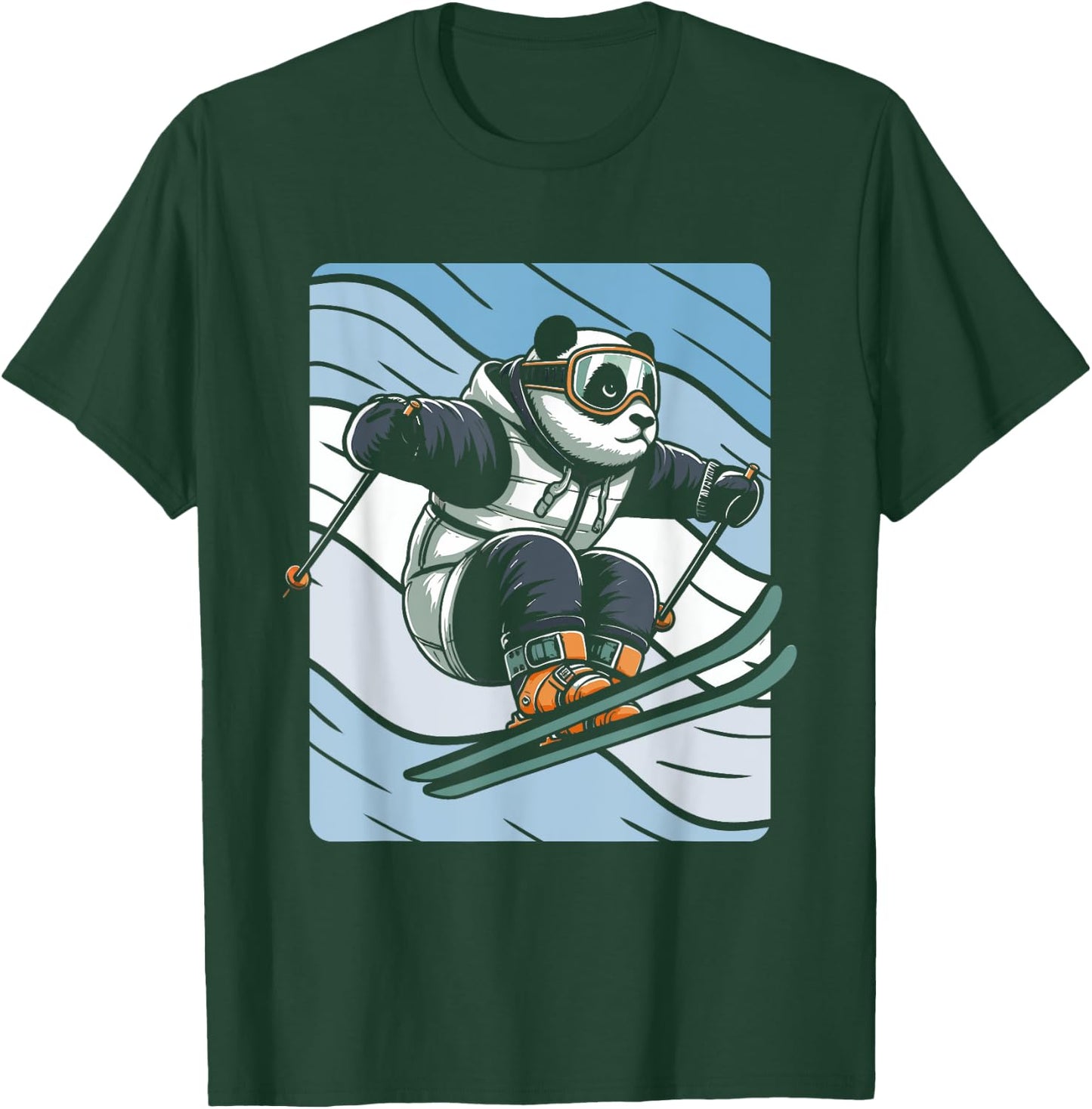 Slalom Skiing Panda Ski Skier T-Shirt - T-Shirt | Forest