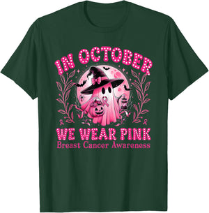 Breast Cancer Awareness In October We Wear Pink Ghost Witch T-Shirt - T-Shirt | Forest