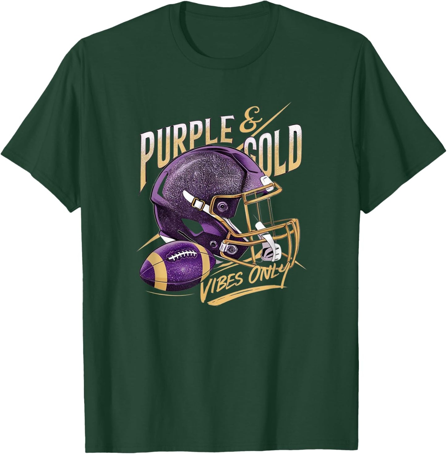 Purple & Gold Vibes Only Football Player Team Matching T-Shirt - T-Shirt | Forest