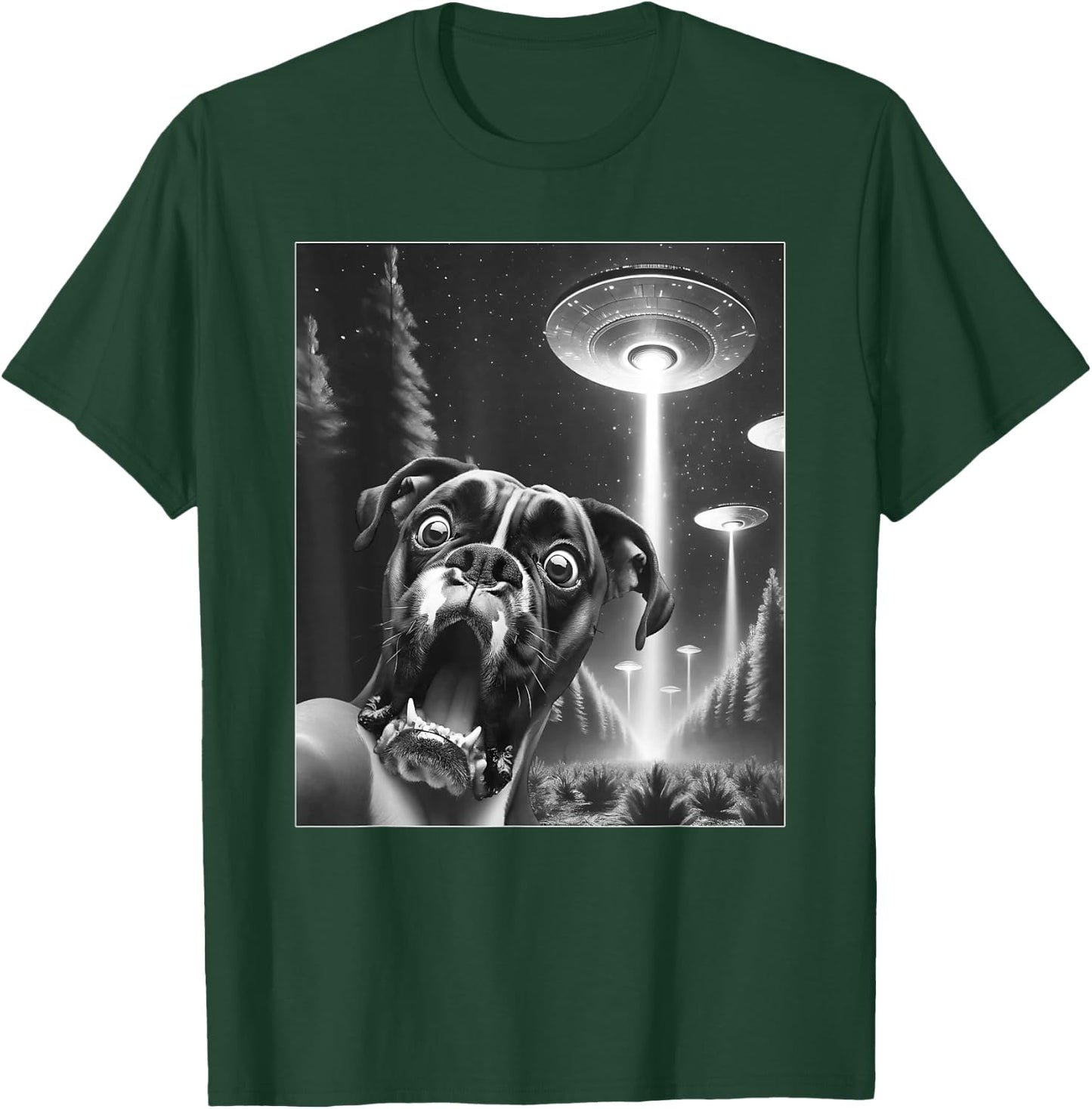 Funny Boxer Dog Alien UFO Taking a Selfie Dog Mom Dad Men Women Girls Kids T-Shirt - T-Shirt | Forest