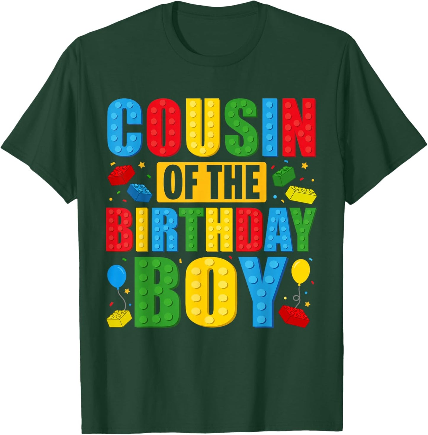 Cousin Of The Birthday Boy Building Blocks Birthday Party T-Shirt - T-Shirt | Forest