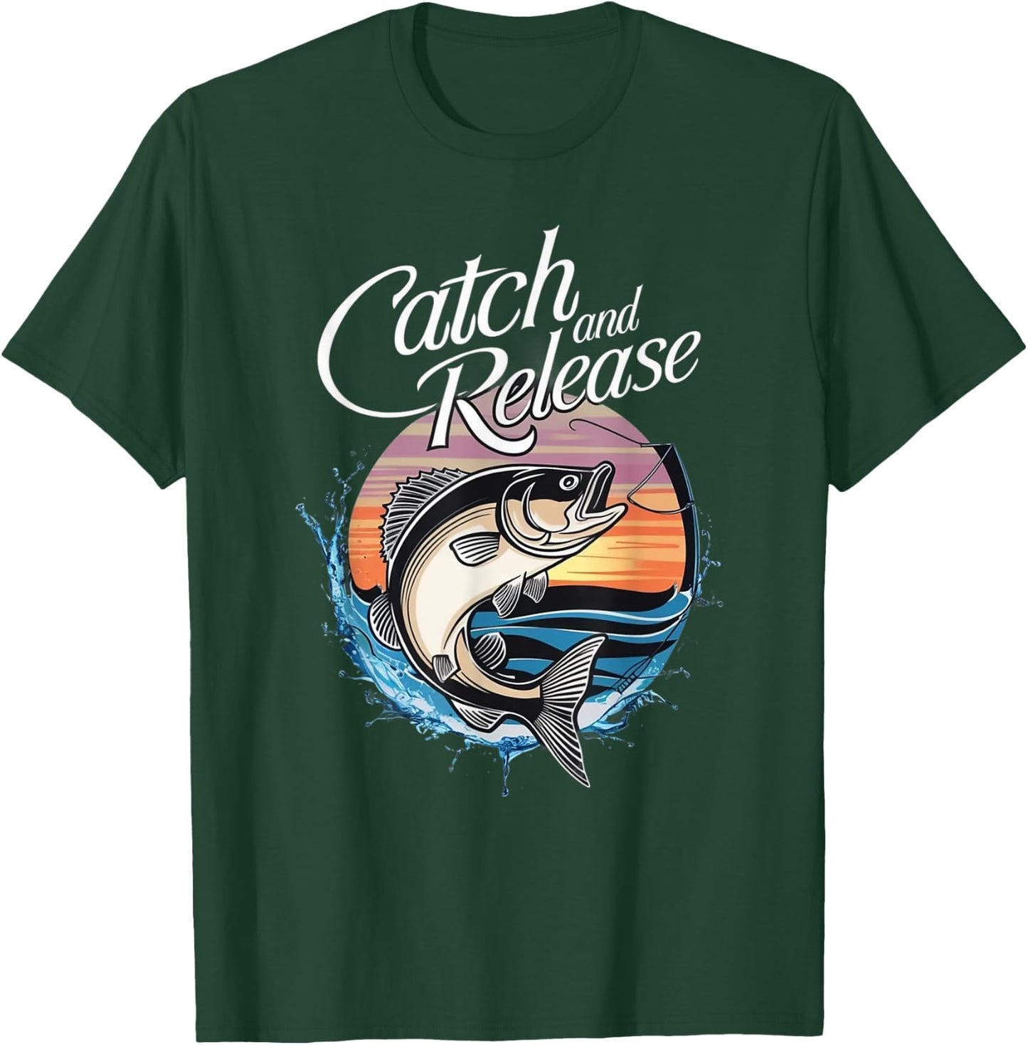 Catch and Release Fish Sunset Fishing T-Shirt - T-Shirt | Forest
