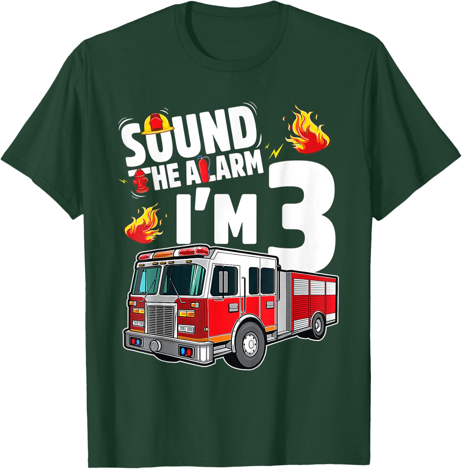 Kids Fire Truck 3rd Birthday Boy Firefighter 3 Year Old T-Shirt - T-Shirt | Forest