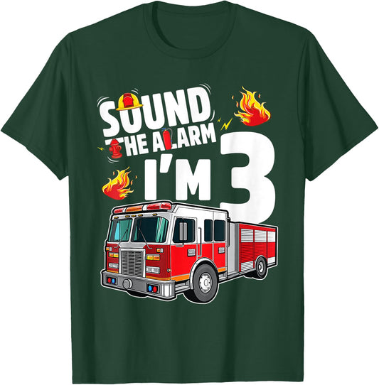 Kids Fire Truck 3rd Birthday Boy Firefighter 3 Year Old T-Shirt - T-Shirt | Forest