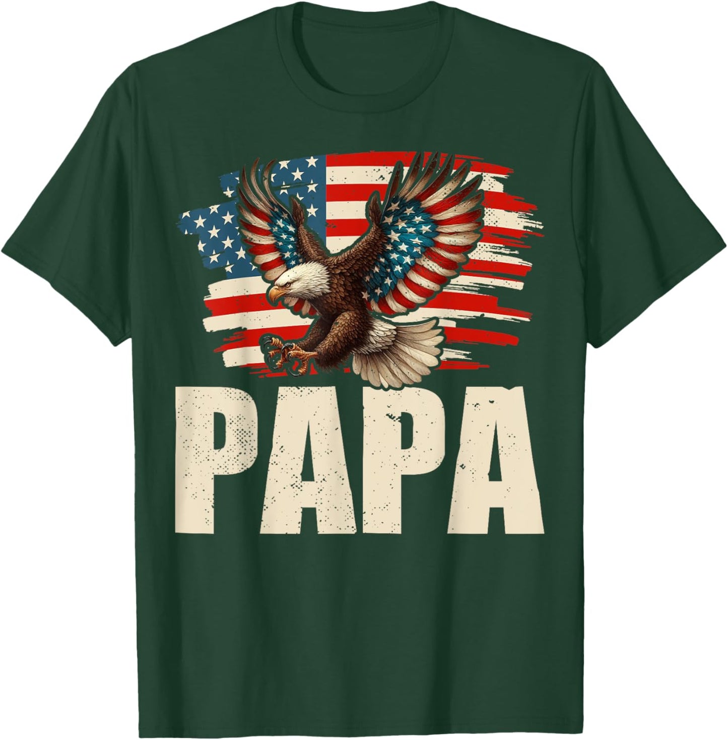 American Flag USA Patriotic Papa Bald Eagle 4th of July Dad T-Shirt - T-Shirt | Forest