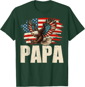 American Flag USA Patriotic Papa Bald Eagle 4th of July Dad T-Shirt - T-Shirt | Forest