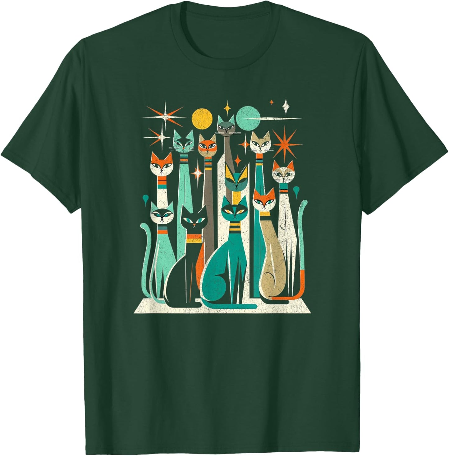 Vintage Retro Mid-Century Long Neck Cats 50s 60s Style T-Shirt - T-Shirt | Forest