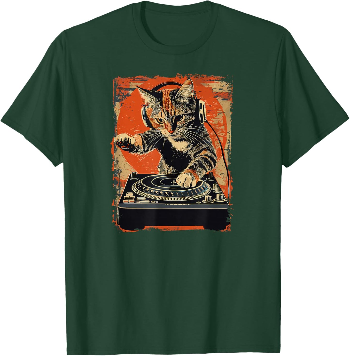 Funny DJ Cat Disco Sound Tech Headphone Music Women T-Shirt - T-Shirt | Forest