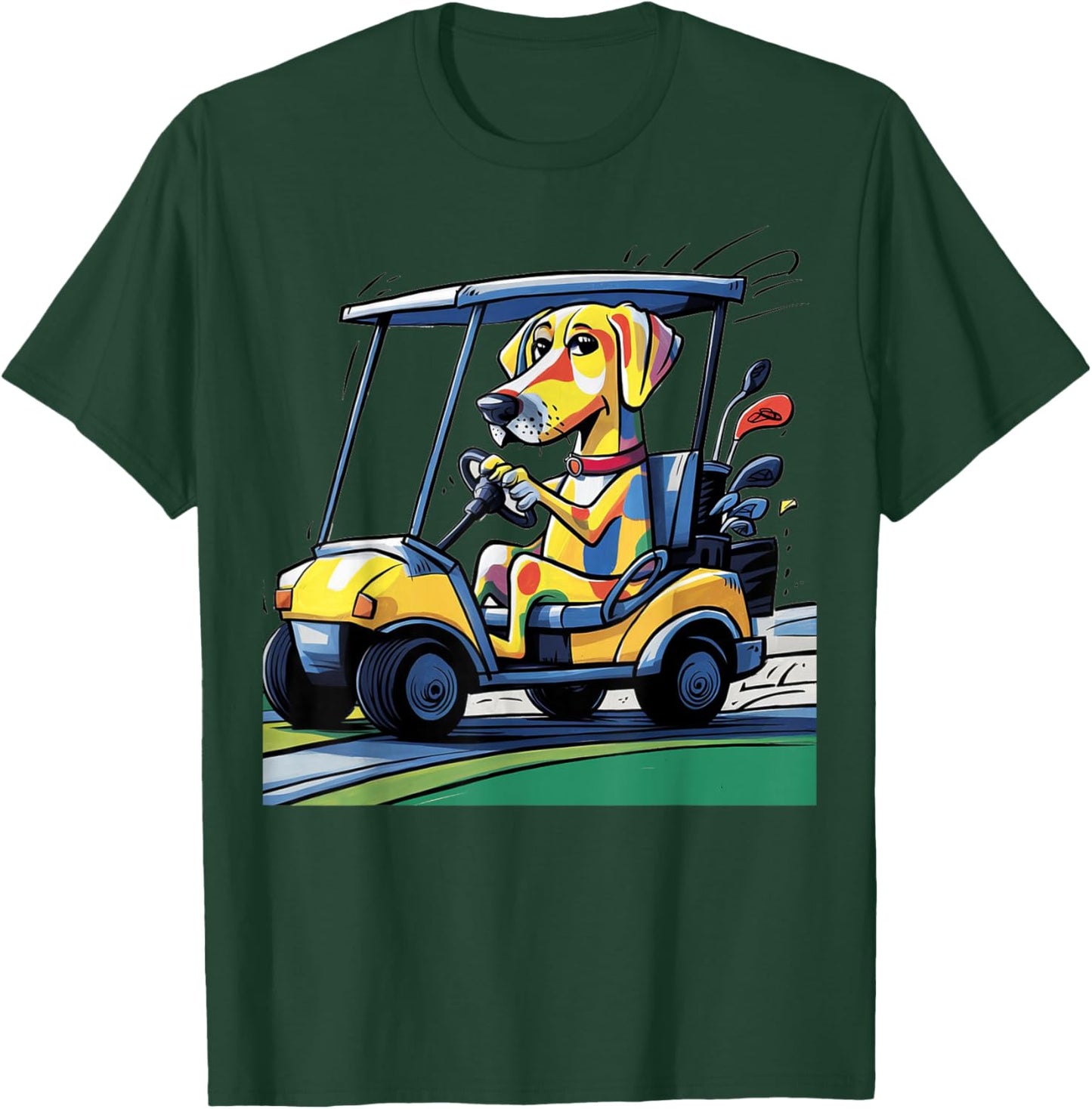 Smileteessports Funny Yellow Lab Dog Driving Golf Cart Women Girls Kids T-Shirt - T-Shirt | Forest