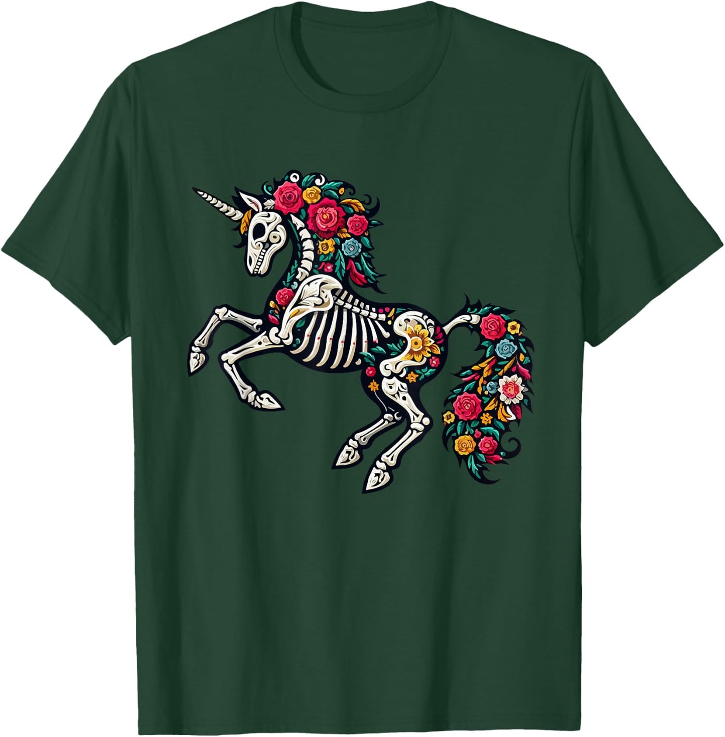 Floral Skeleton Unicorn Mexican Dia De Los Muertos Halloween T-Shirt - T-Shirt | Forest