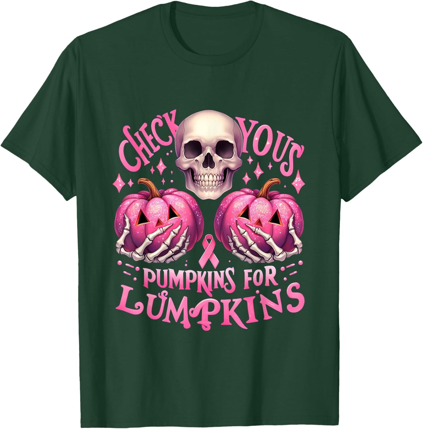 Check Your Pumpkins For Lumpkins Halloween Breast Cancer T-Shirt - T-Shirt | Forest