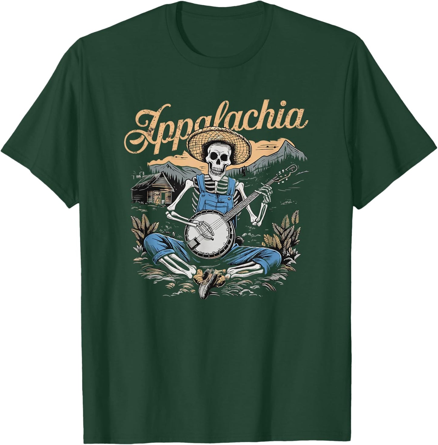 Bluegrass Banjo Skeleton, Appalachia, Bluegrass Music T-Shirt - T-Shirt | Forest