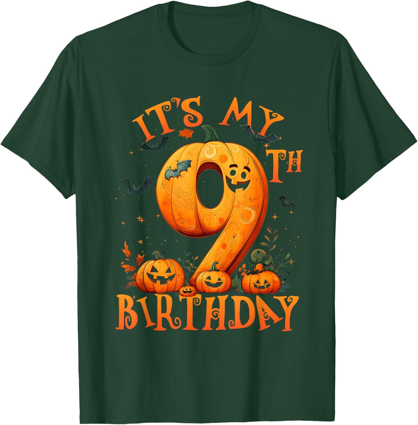 Boo It's My 9th Birthday Halloween Pumpkin 9 Years Old T-Shirt - T-Shirt | Forest