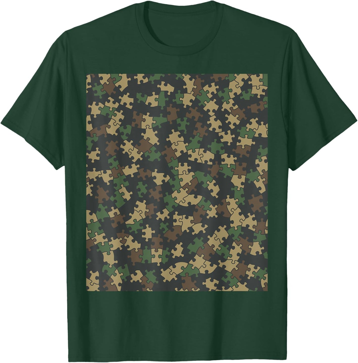 Jigsaw Puzzle Lover Pieces Camo Pattern Puzzler WOODLAND T-Shirt - T-Shirt | Forest