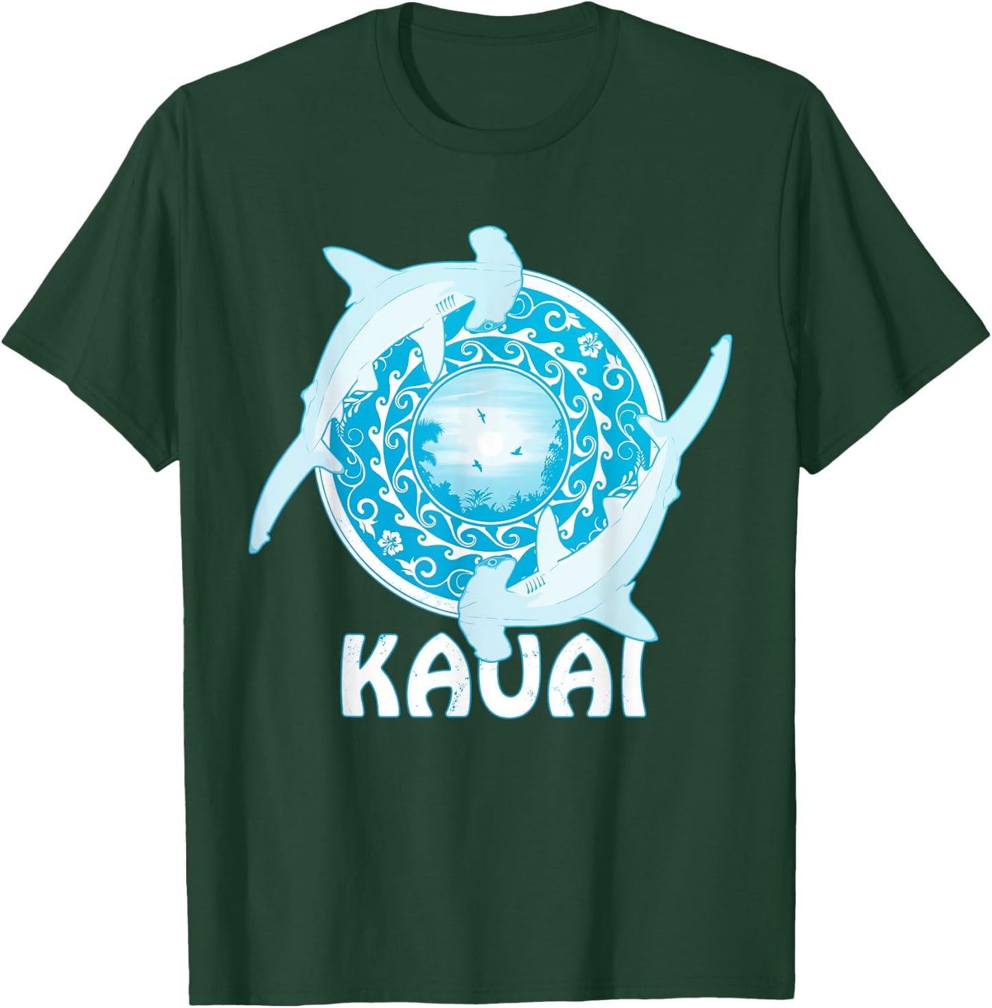 Hammerhead Shark Polynesian Design Kauai T-Shirt - T-Shirt | Forest