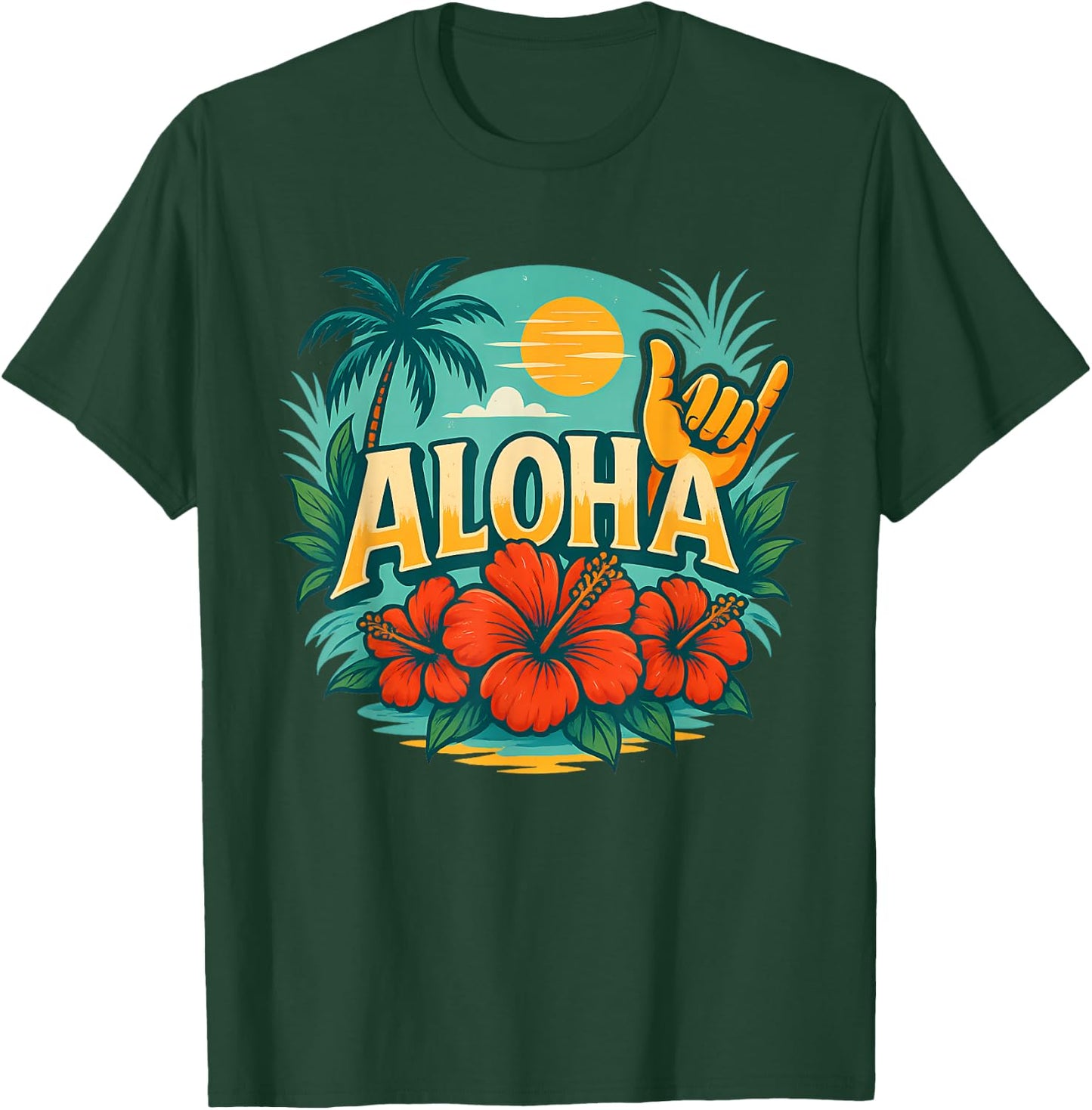 Cute Aloha Hawaiian Summer Vacation Hibiscus Shaka Girl Kids T-Shirt - T-Shirt | Forest