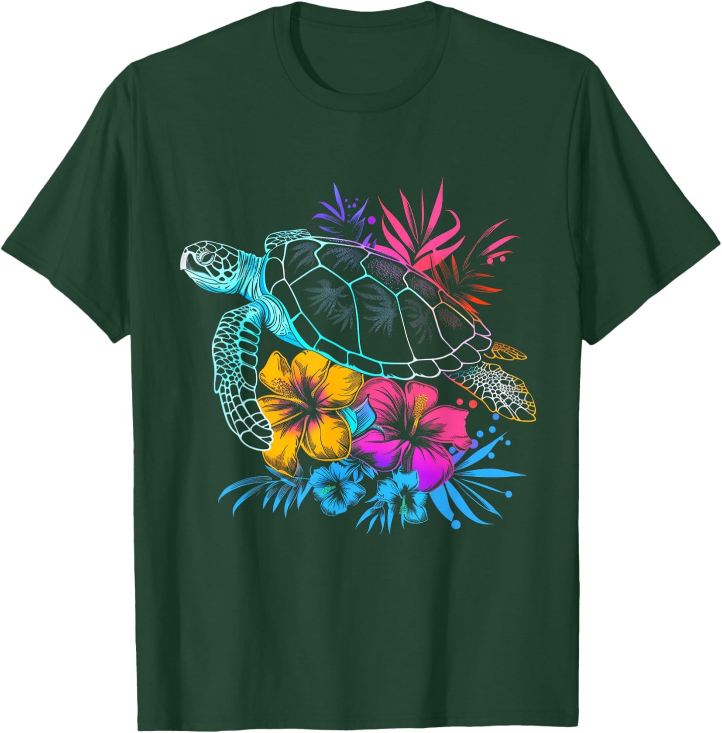 Sea Turtle Hawaiian Flowers Hawaii Diver T-Shirt - T-Shirt | Forest
