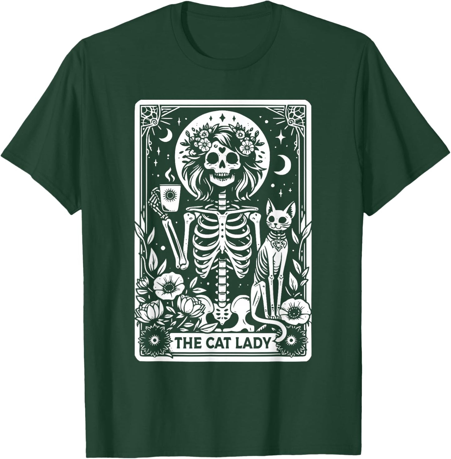 The Cat Lady Tarot Cards Skeleton Coffee Cat Tarot Card T-Shirt - T-Shirt | Forest