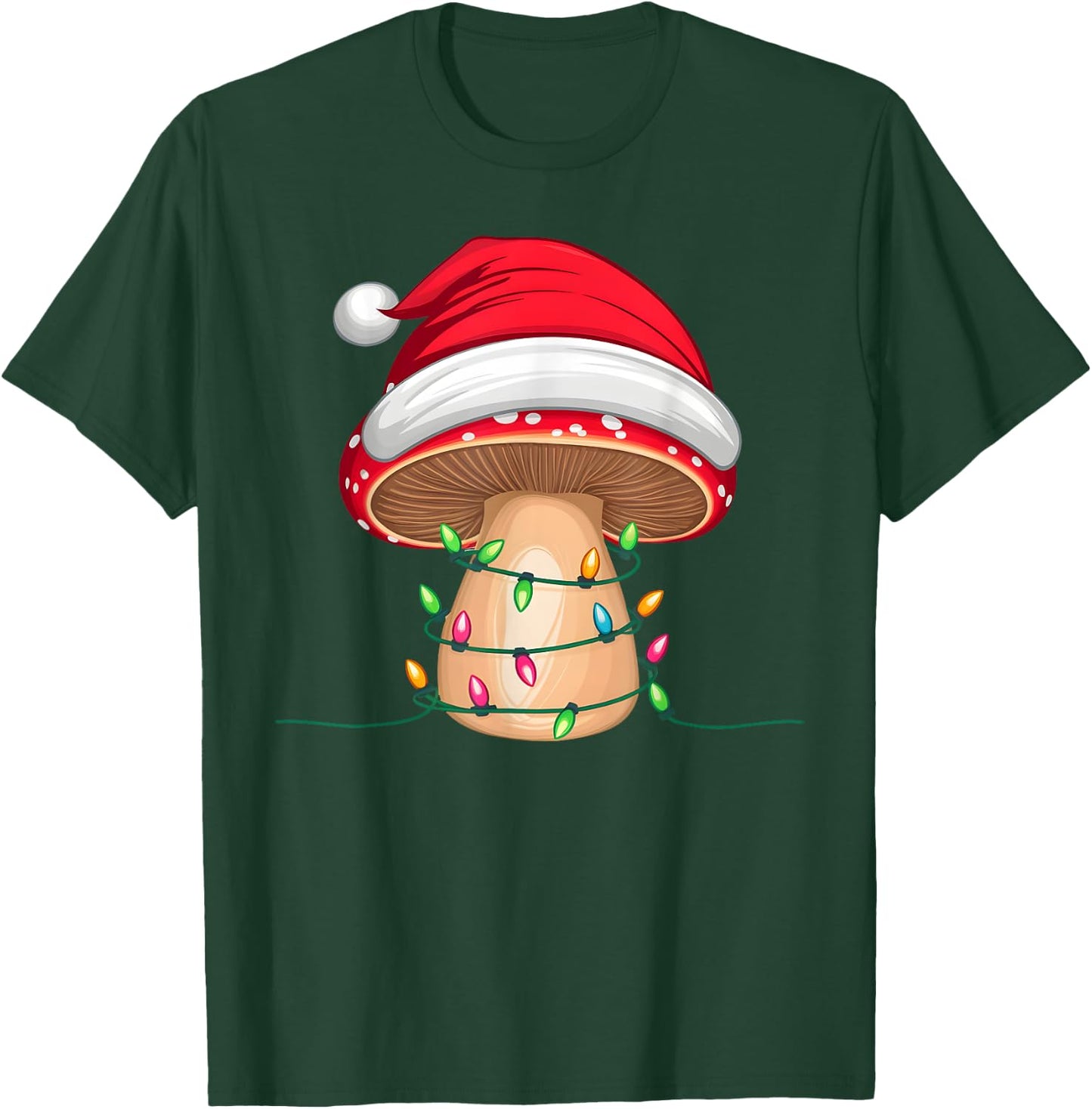 Xmas Lighting Santa Hat Mushroom Christmas T-Shirt - T-Shirt | Forest