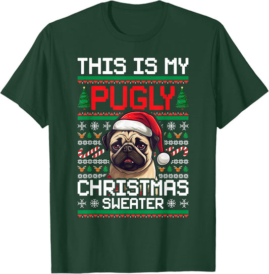 Ugly Christmas Sweater Pug Candy Cane Graphic T-Shirt - T-Shirt | Forest