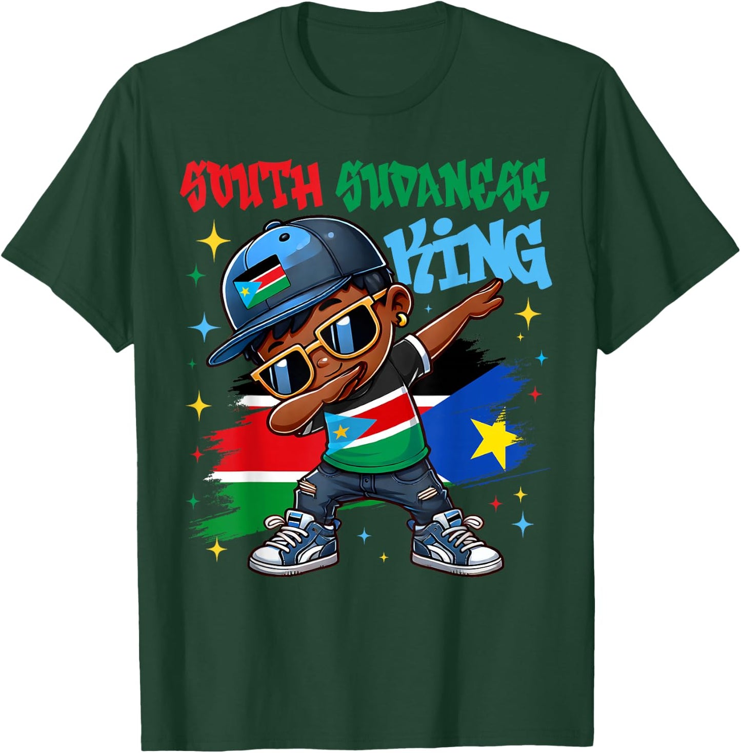 South Sudanese King Dabbing South Sudan Flag Pride for Kids T-Shirt - T-Shirt | Forest