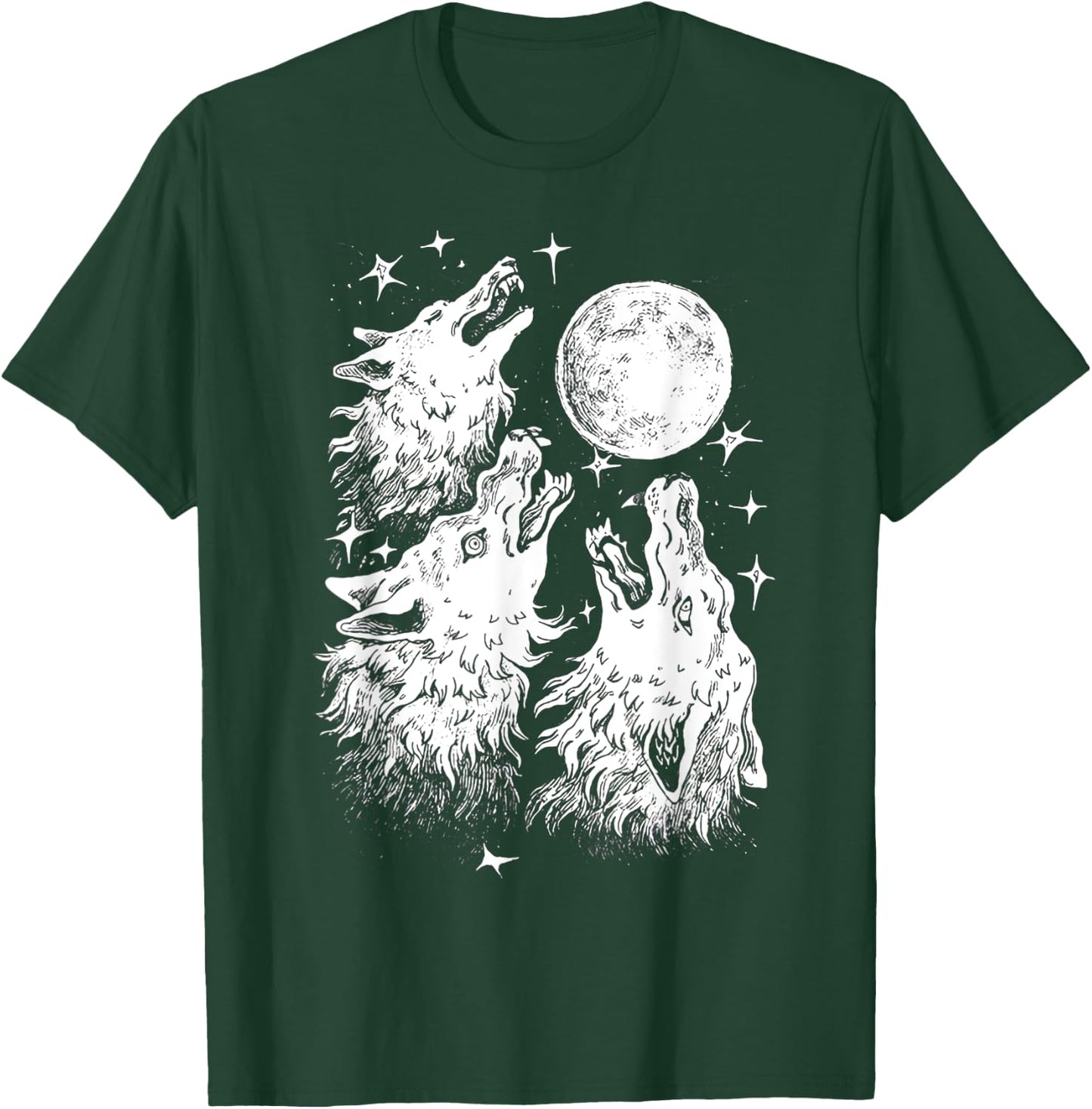 Three Wolves Howling at the Moon - Wolf Lover T-Shirt - T-Shirt | Forest