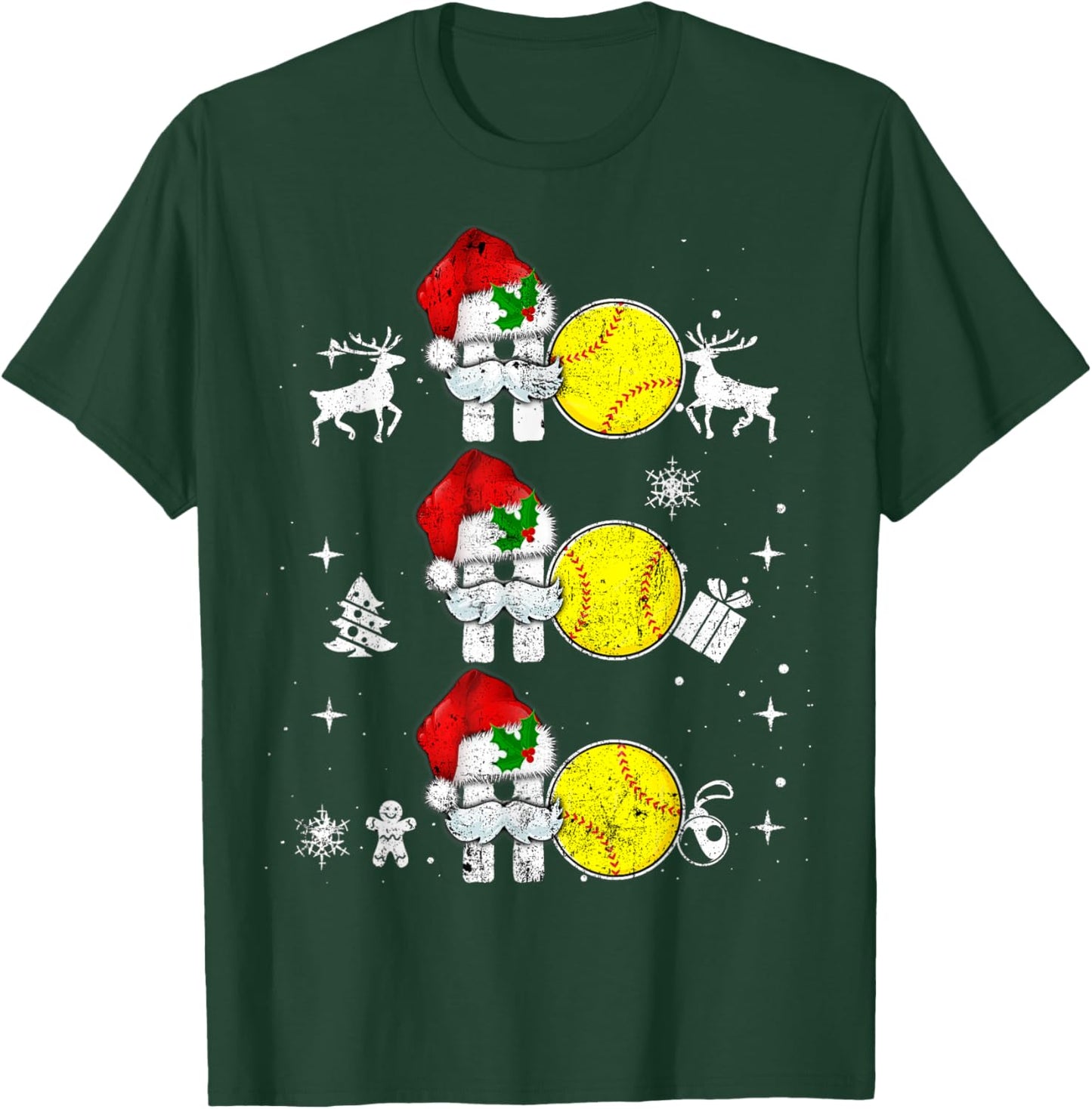 Christmas Softball Ho Ho Funny Xmas Sport Reindeer Santa Hat T-Shirt - T-Shirt | Forest