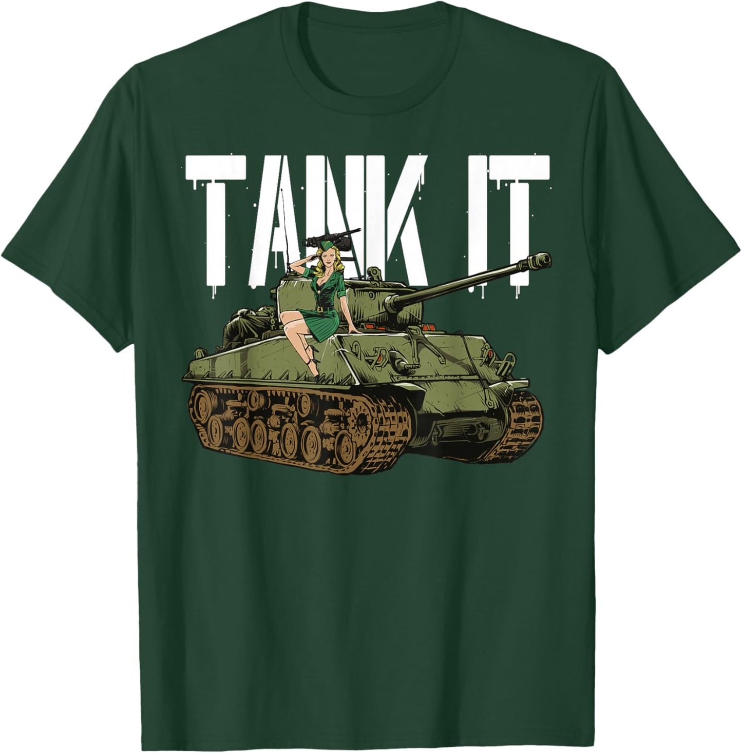 Tank It Pinup Girl and Army Tank for Military Boy T-Shirt - T-Shirt | Forest