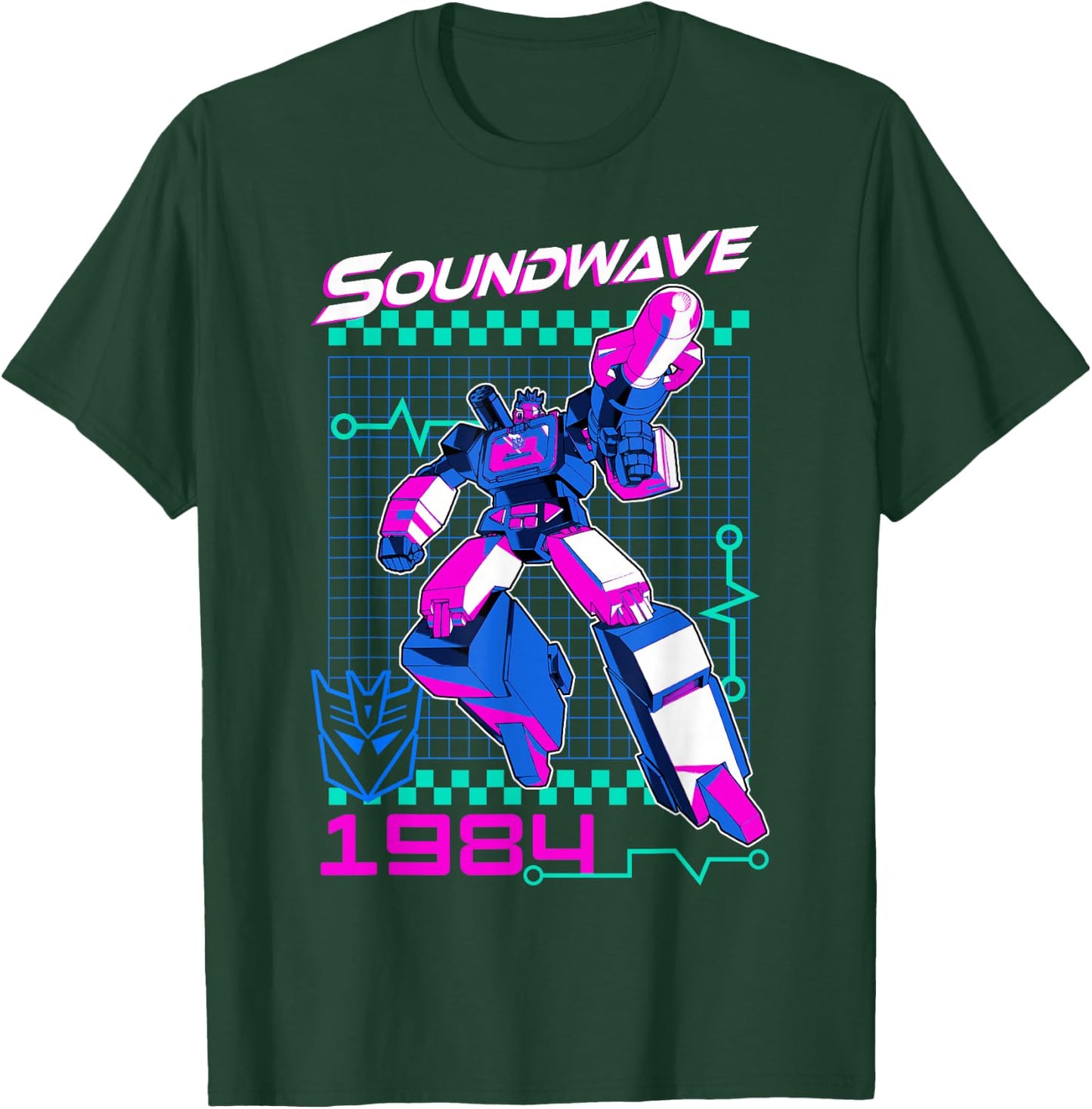 Transformers Soundwave 1984 Retro Grid Logo -Adults - Black - Small T-Shirt - T-Shirt | Forest