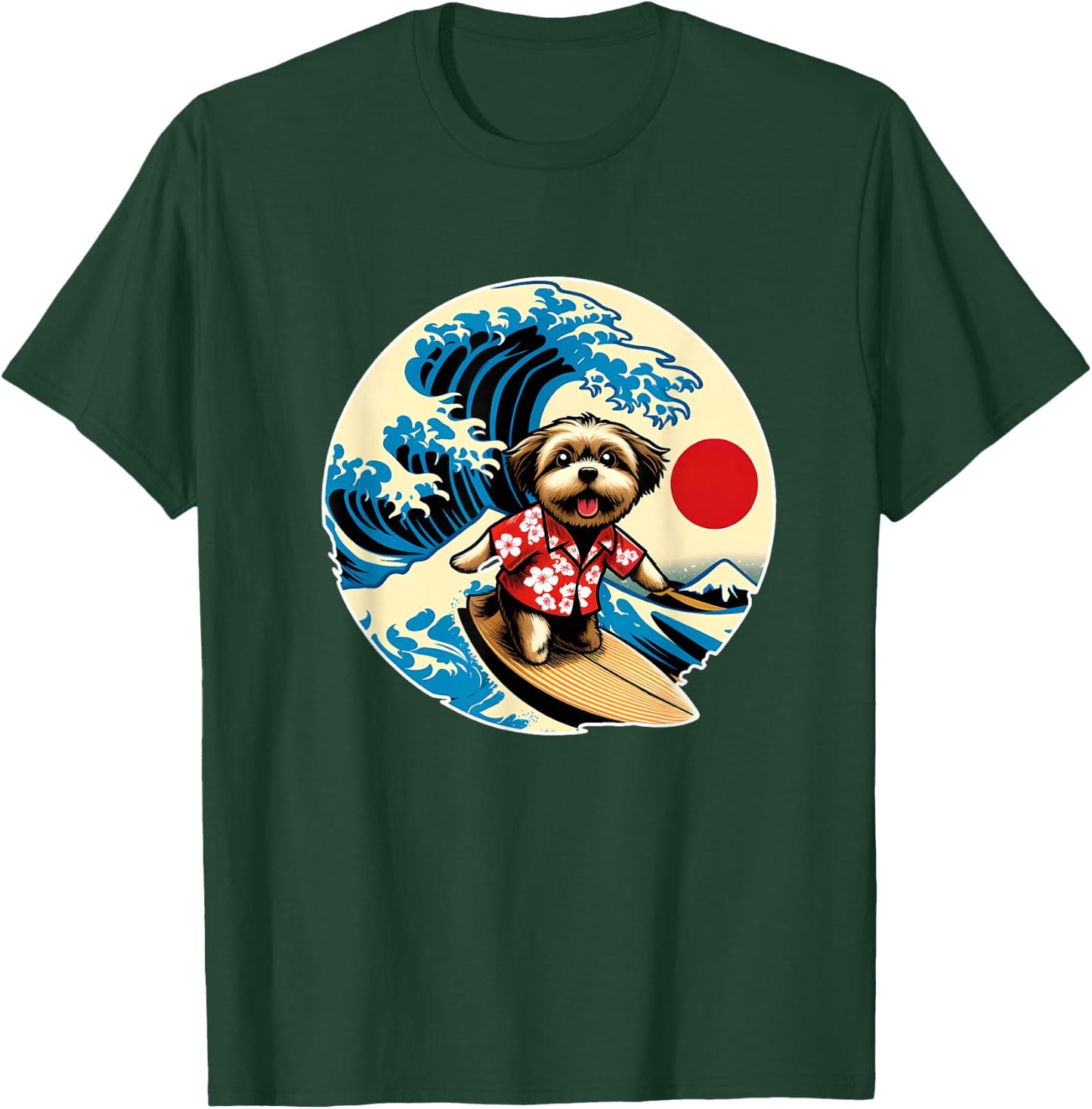 Great Wave Kanagawa Morkie dog Surfing Women Kids T-Shirt - T-Shirt | Forest