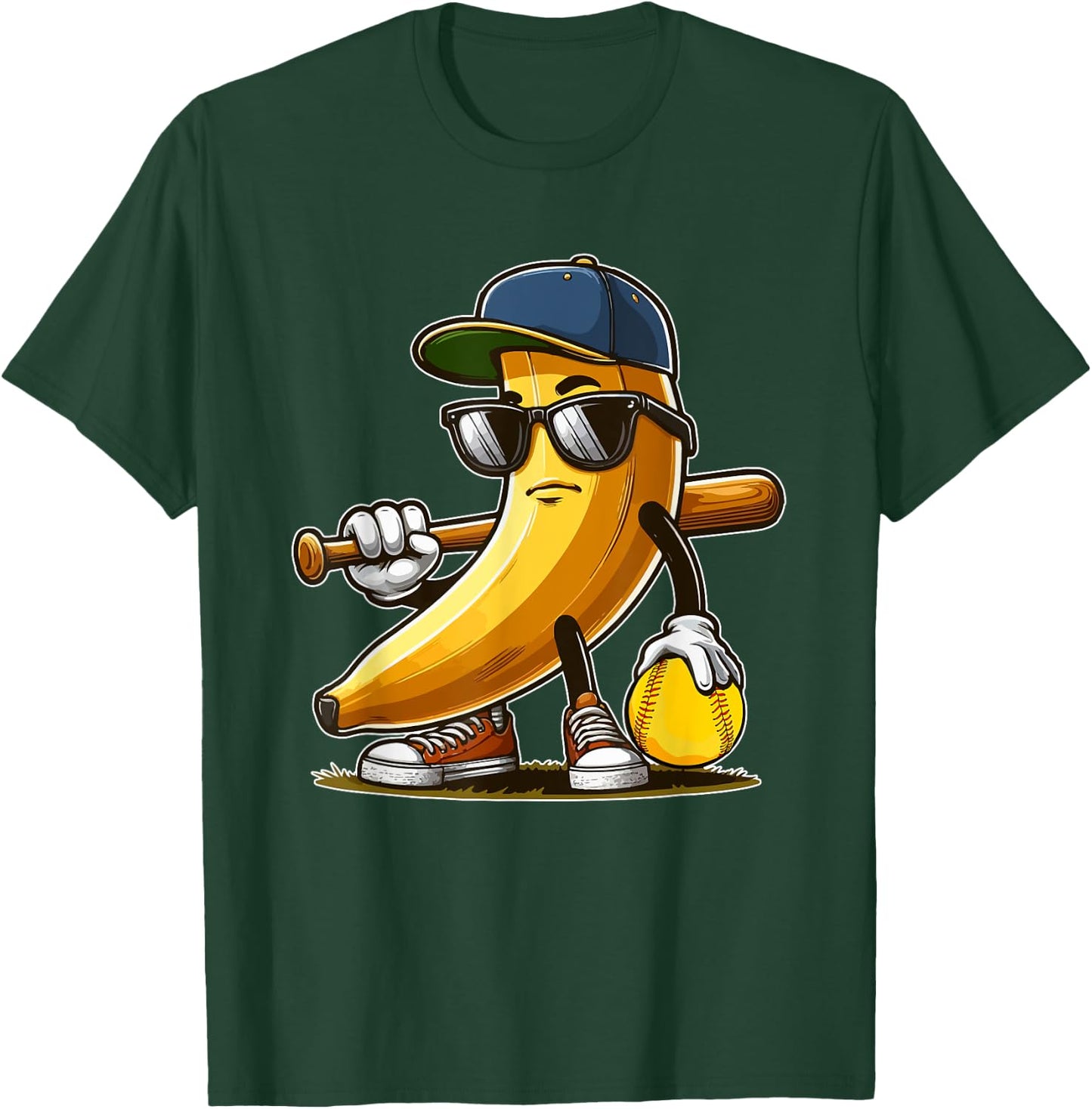 Softball Matching Player Fan Vegan Costume Banana Sunglasses T-Shirt - T-Shirt | Forest