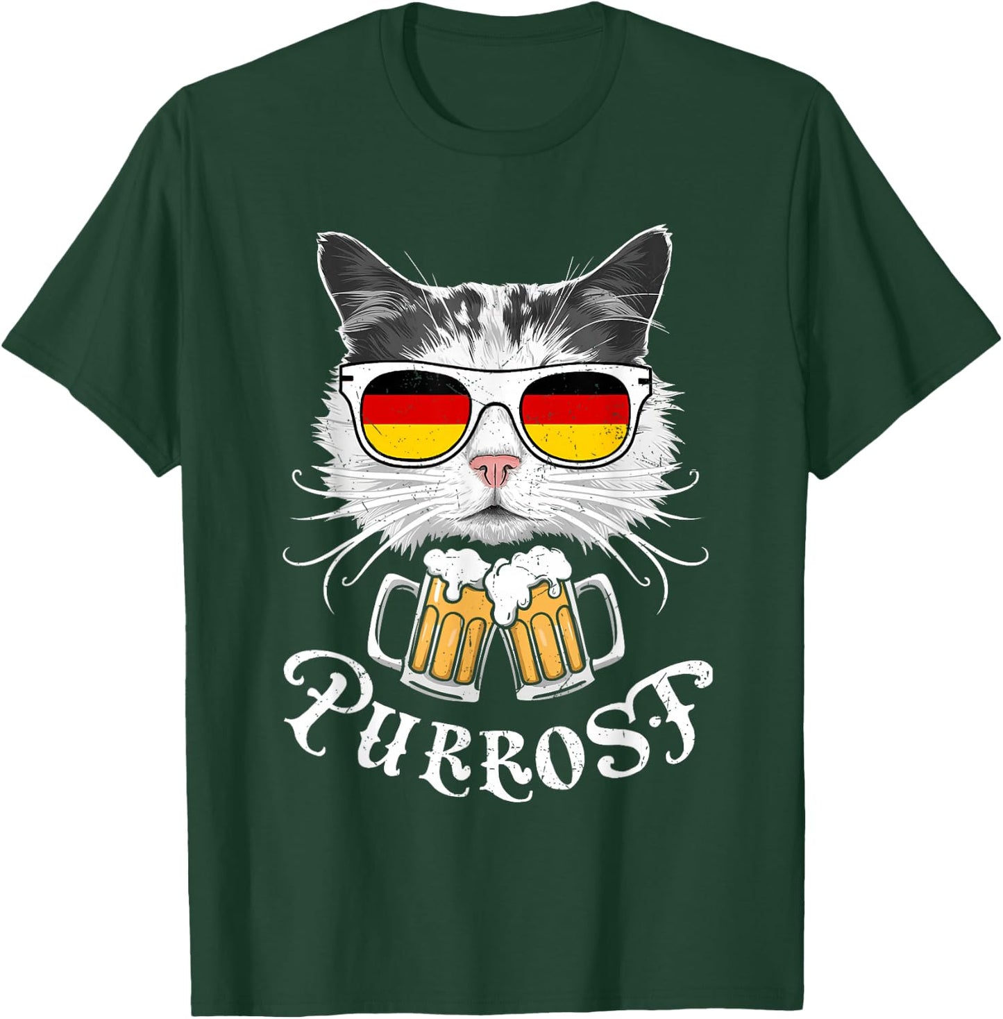 Funny Oktoberfest Cat Kitty Bavarian Drinking Beer Purrost T-Shirt - T-Shirt | Forest