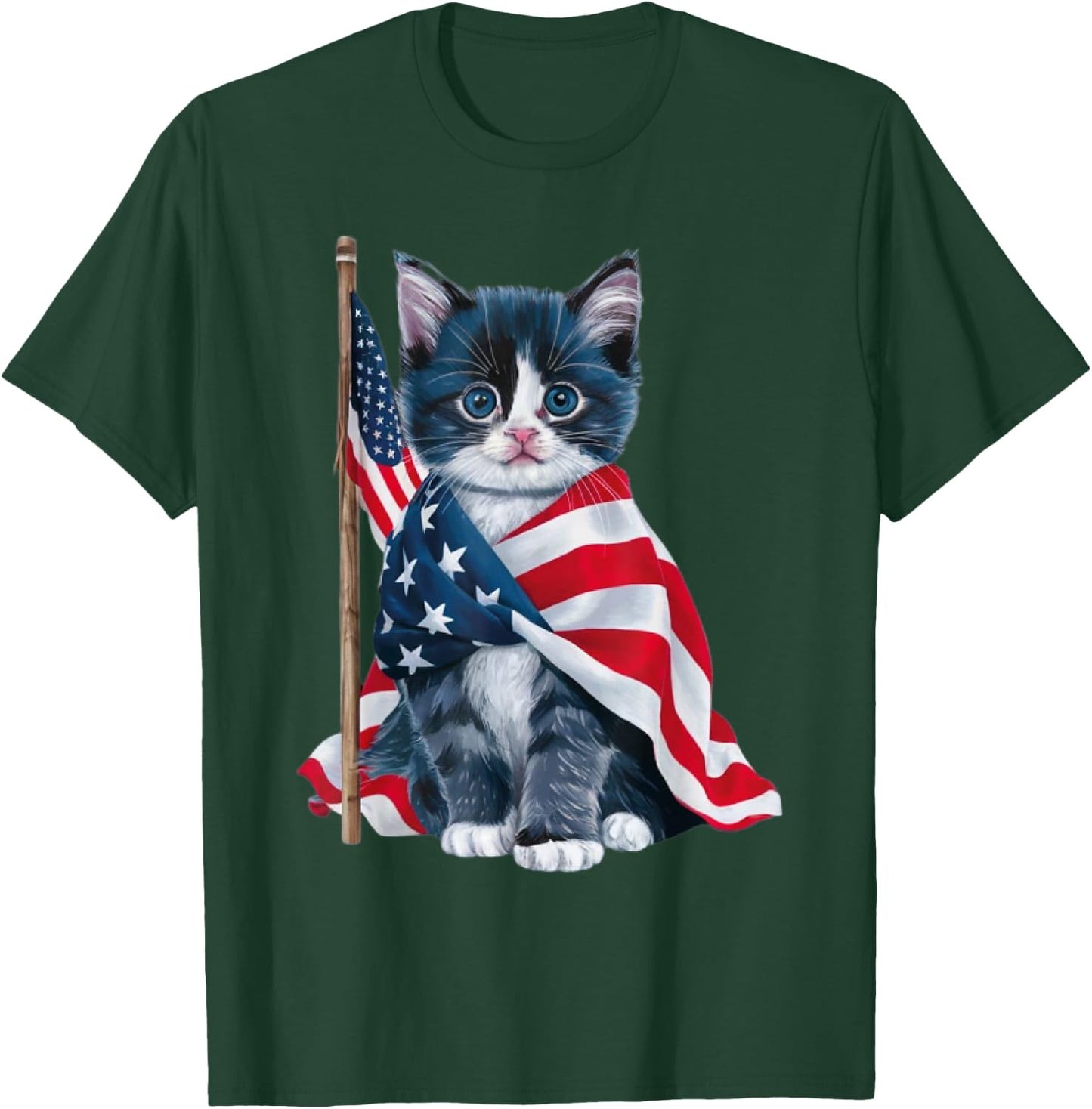Patriotic Black Cat Shirt 4th of July Women Men Kids T-Shirt - T-Shirt | Forest