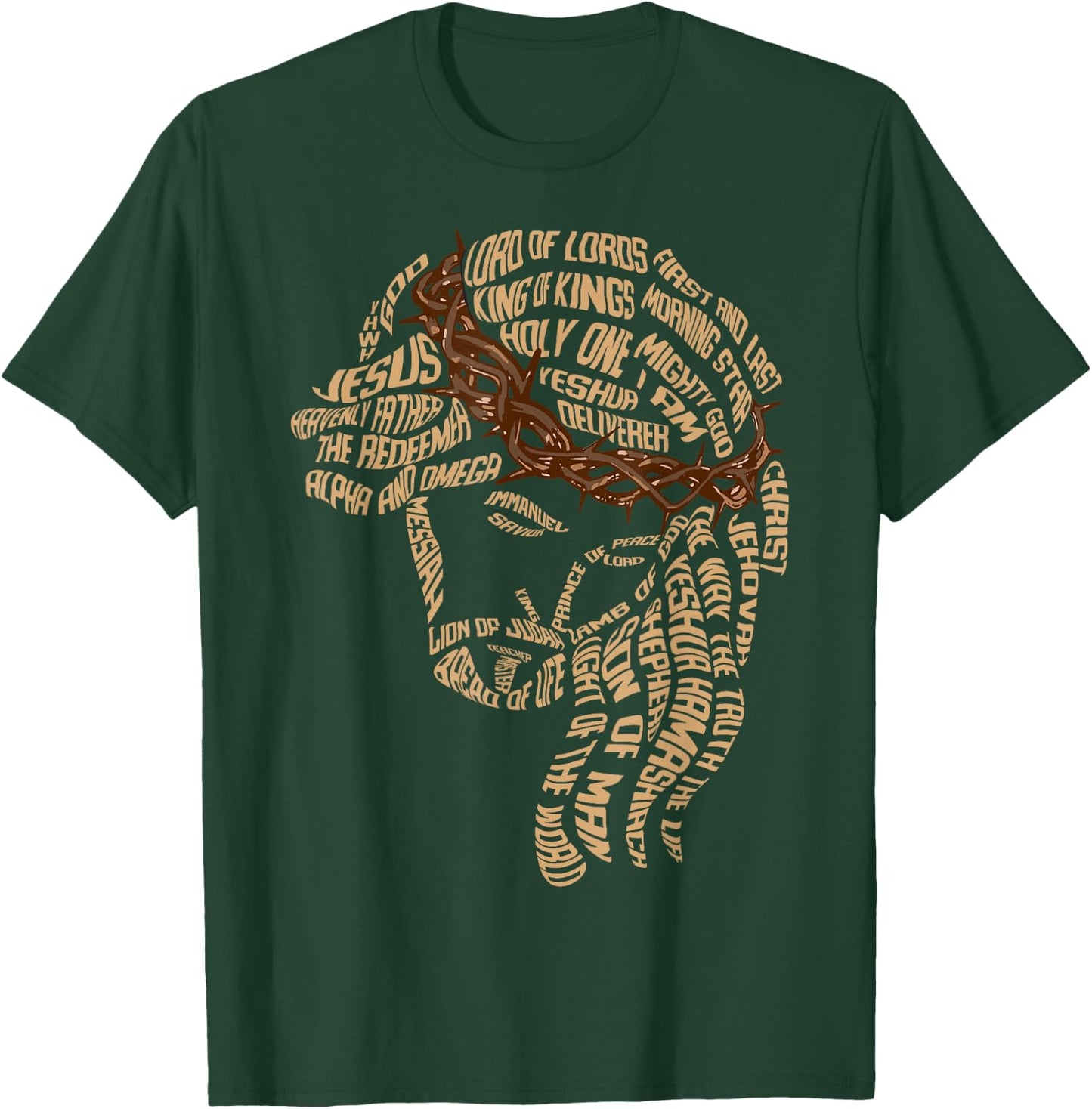 Names of Jesus Christ Face Christian Gospel Religious Bible T-Shirt - T-Shirt | Forest