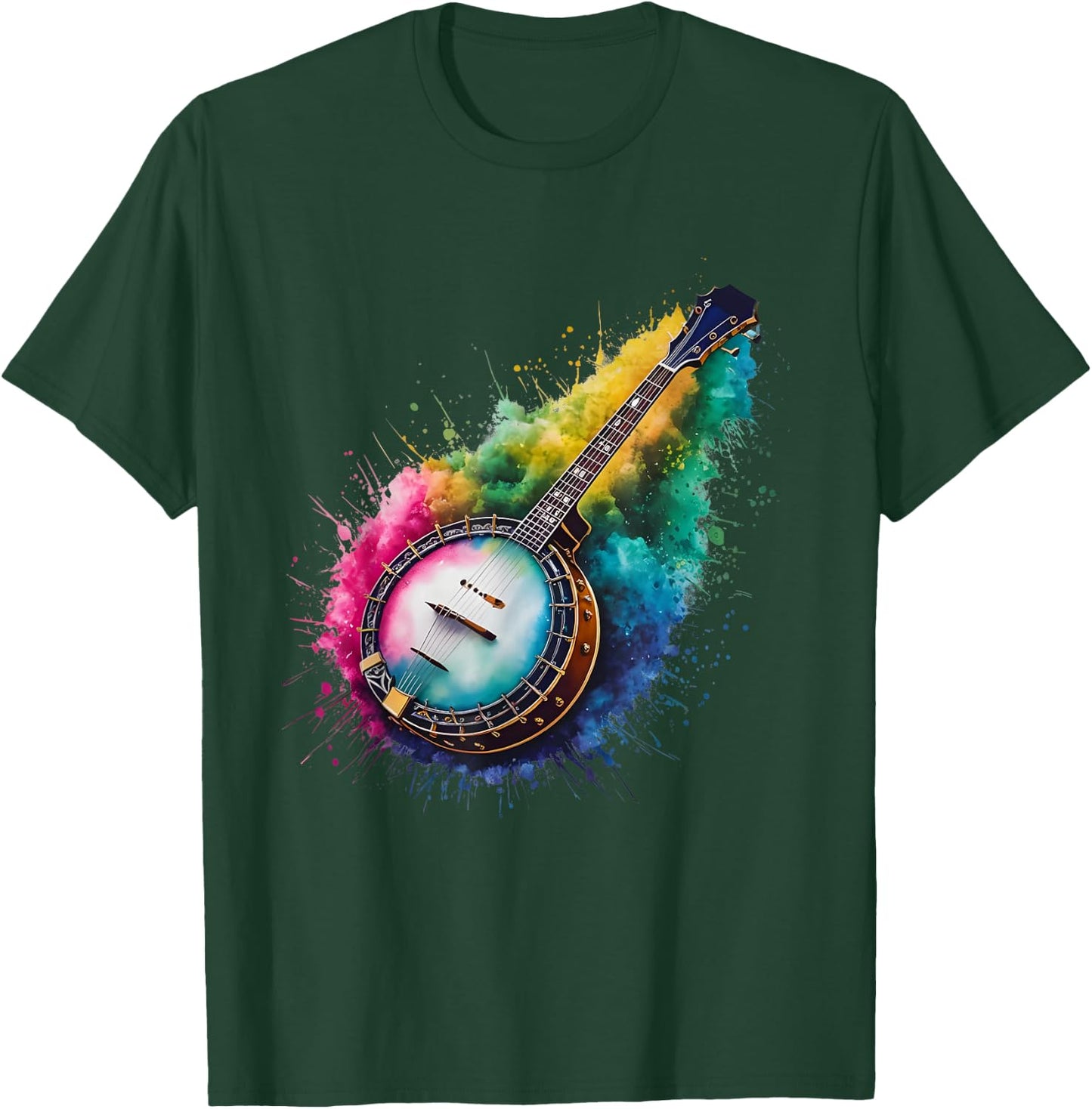 Playing Banjo Men Woman Colorful Watercolor Banjo T-Shirt - T-Shirt | Forest