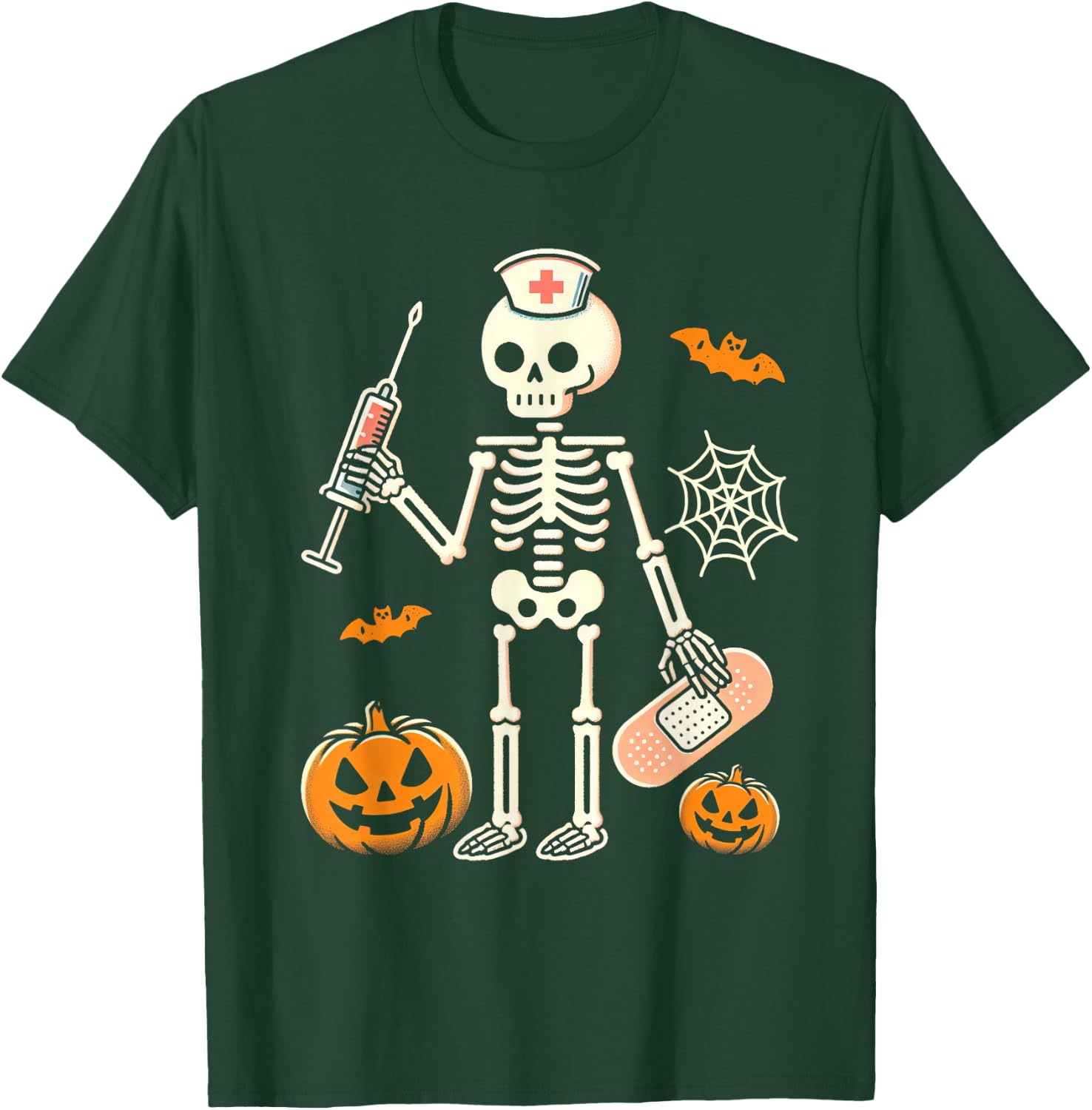 Halloween Nicu Nurse Skeleton Scrub Top Costume Women Men T-Shirt - T-Shirt | Forest