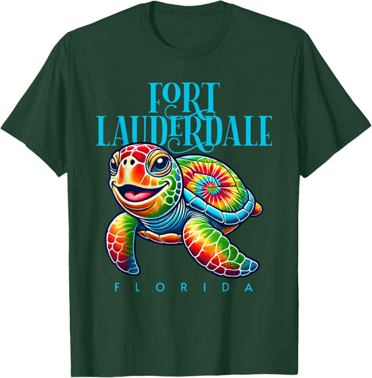 Fort Lauderdale Florida Smiling Tie Dye Sea Turtle T-Shirt - T-Shirt | Forest