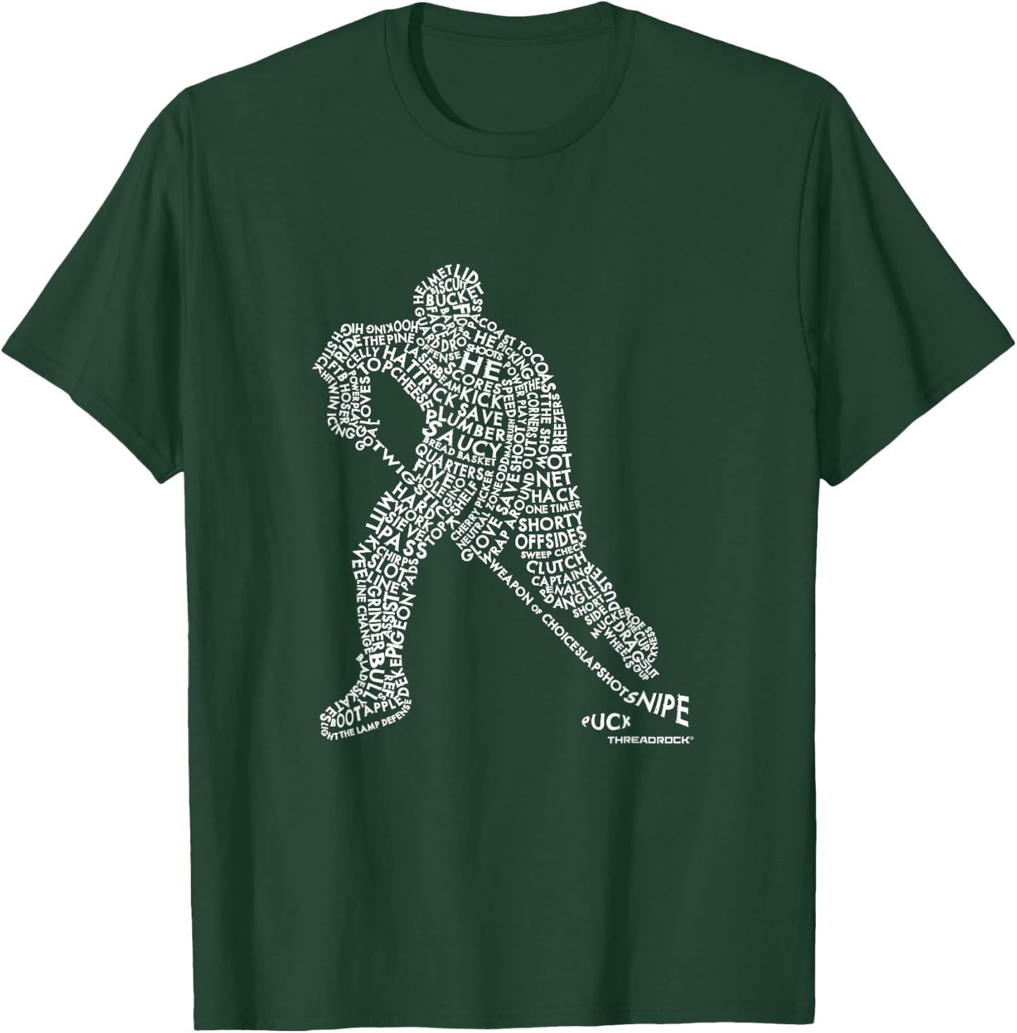 Hockey Player Typography Design T-Shirt - T-Shirt | Forest