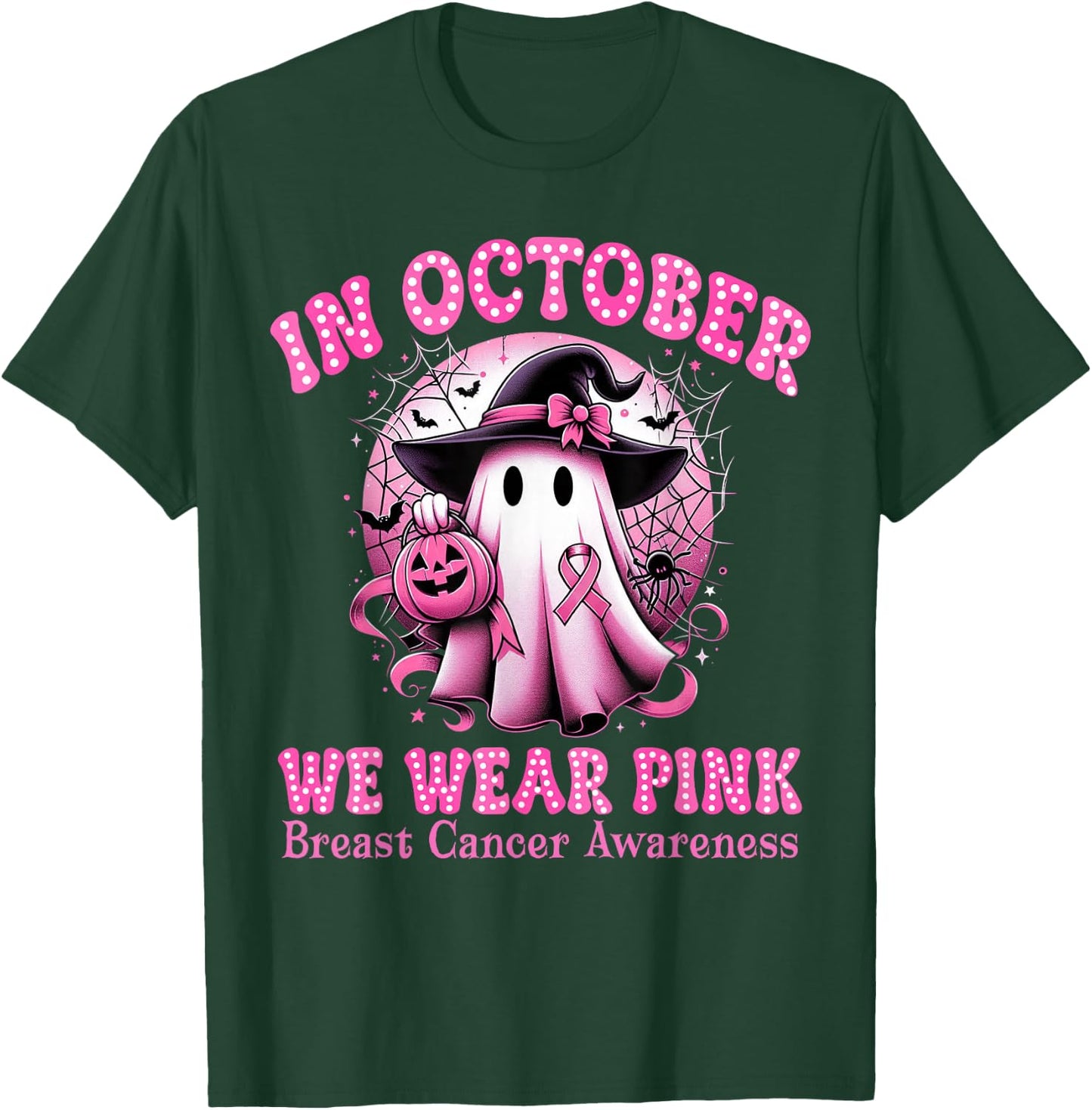 Breast Cancer In October We Wear Pink Witch Ghost Halloween T-Shirt - T-Shirt | Forest