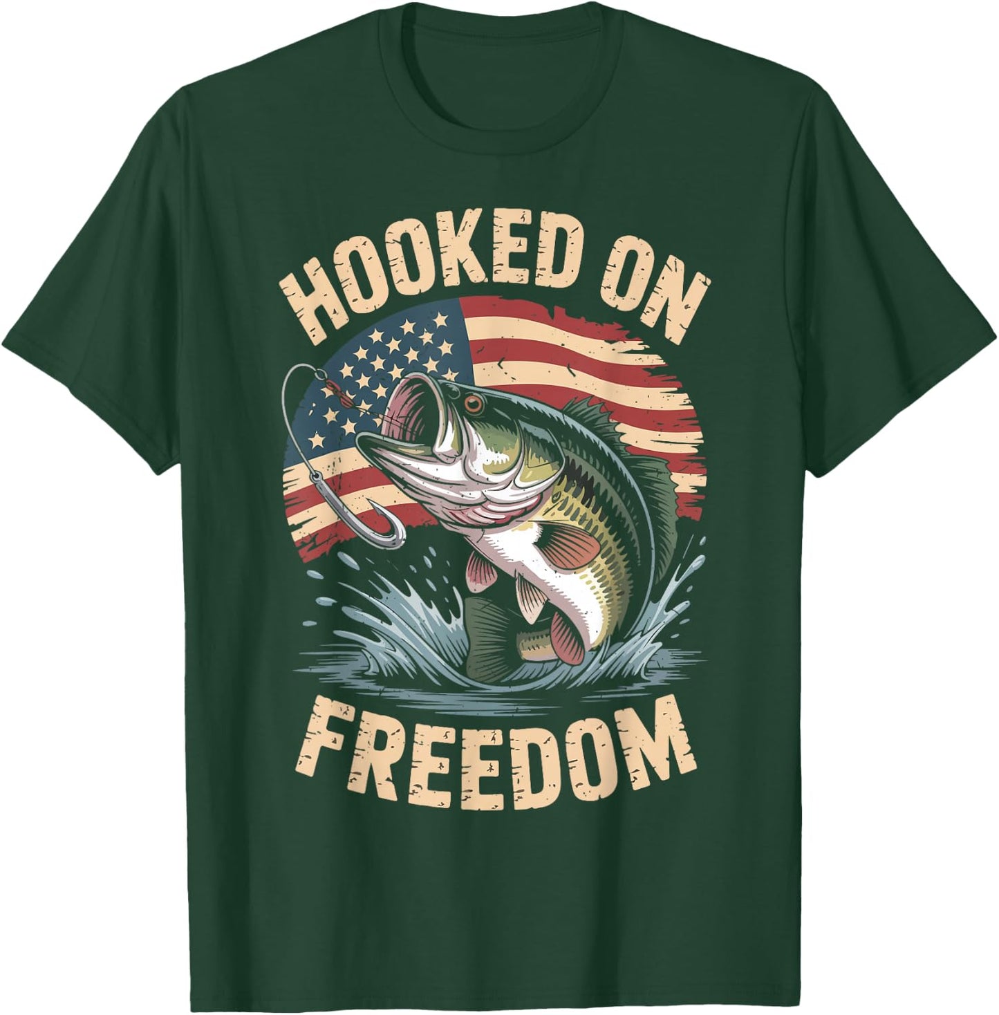 Youth Boy Hooked On Freedom Fishing 4th July Men Patriotic T-Shirt - T-Shirt | Forest