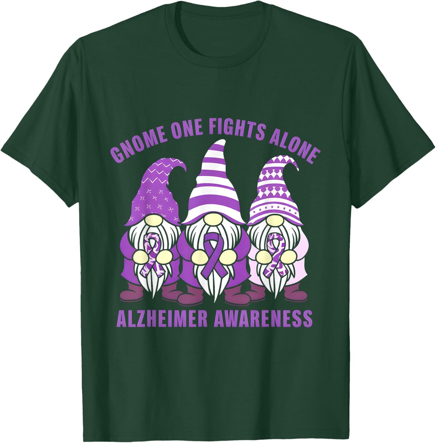 Gnome One Fights Alone Alzheimer Awareness Purple Ribbon T-Shirt - T-Shirt | Forest