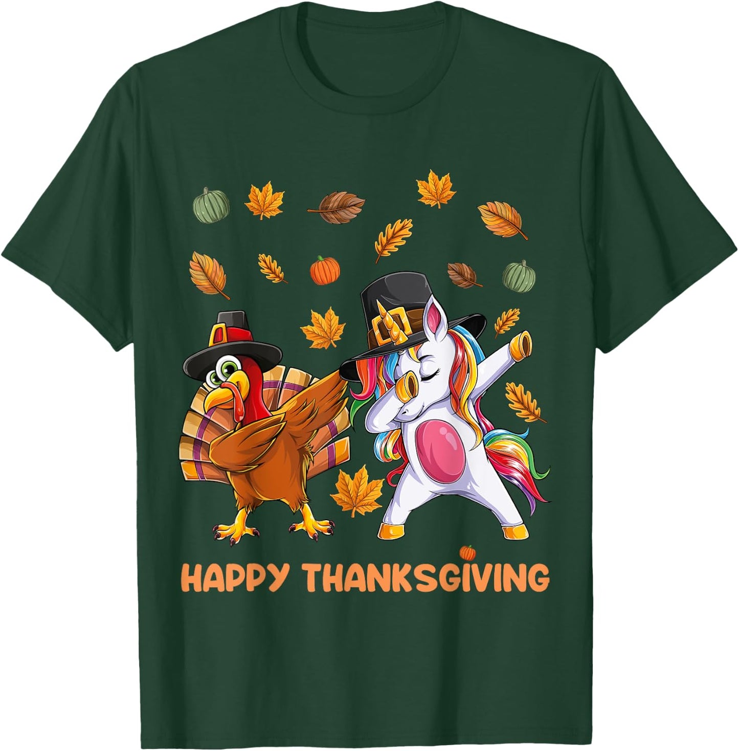dabbing Turkey Unicorn Thanksgiving For Girls Pilgrim Hat T-Shirt - T-Shirt | Forest
