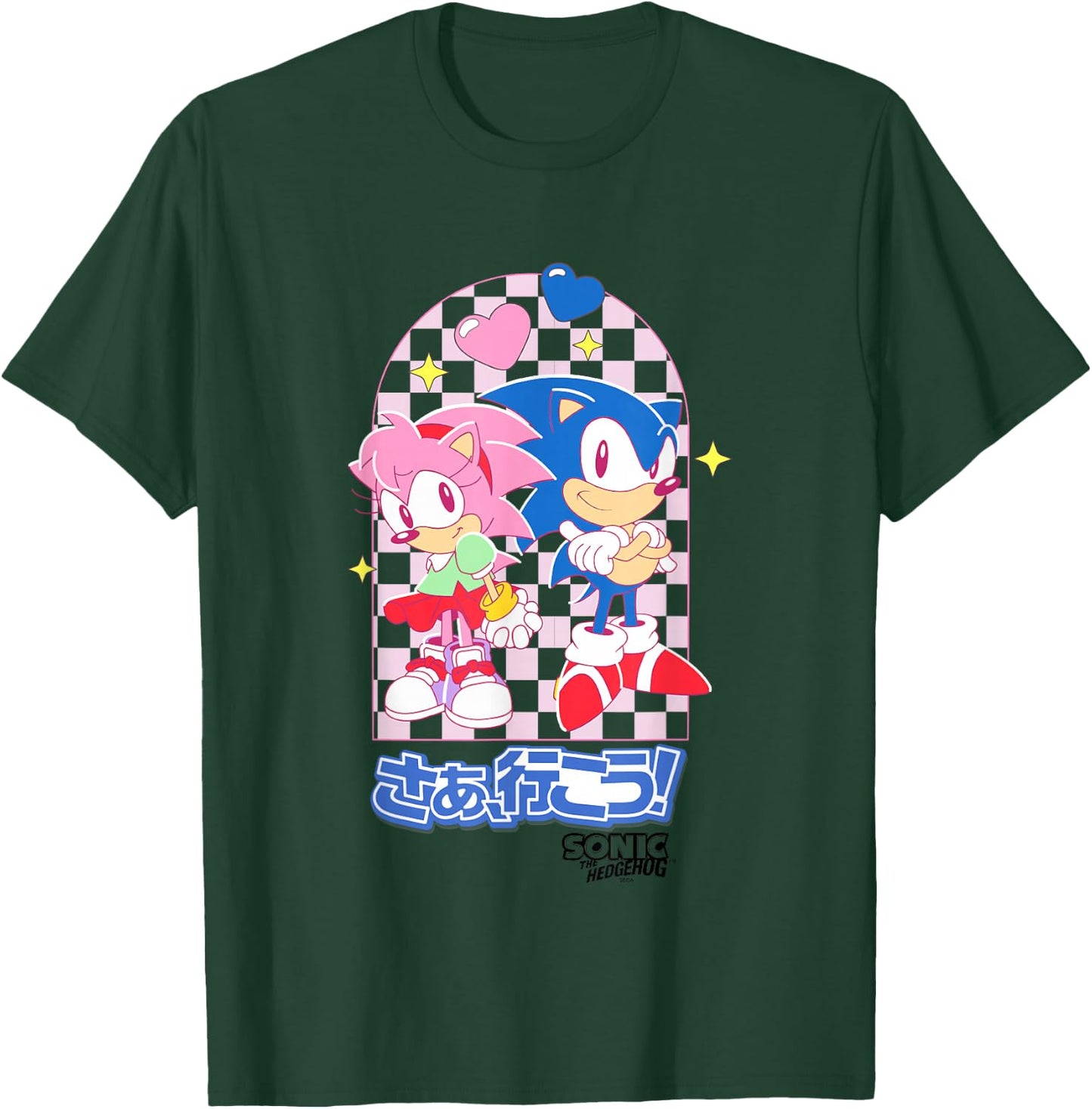 Sonic The Hedgehog Amy Rose & Sonic Kawaii Kanji Portrait T-Shirt - T-Shirt | Forest