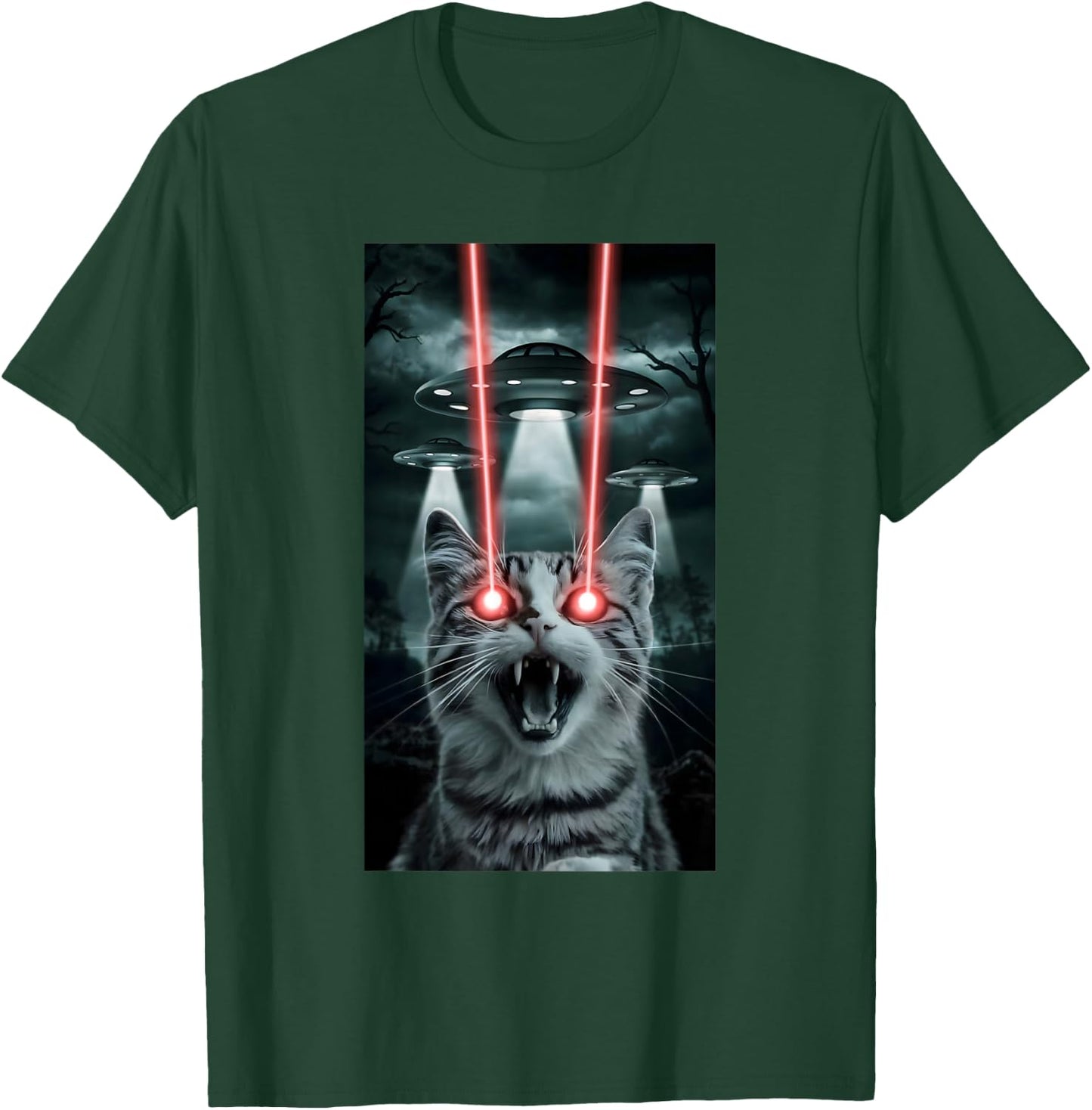 Alien Cat Selfie With Ufo Laser Eyes T-Shirt - T-Shirt | Forest
