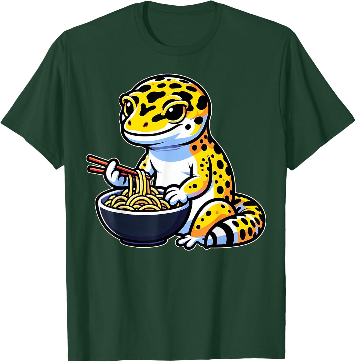 Kawaii Leopard Gecko Lover Gifts Leopard Gecko Eating Ramen T-Shirt - T-Shirt | Forest