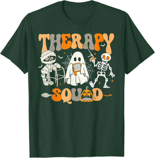 Therapy Squad Skeleton Ghost Mummy Halloween Spooky Season T-Shirt - T-Shirt | Forest